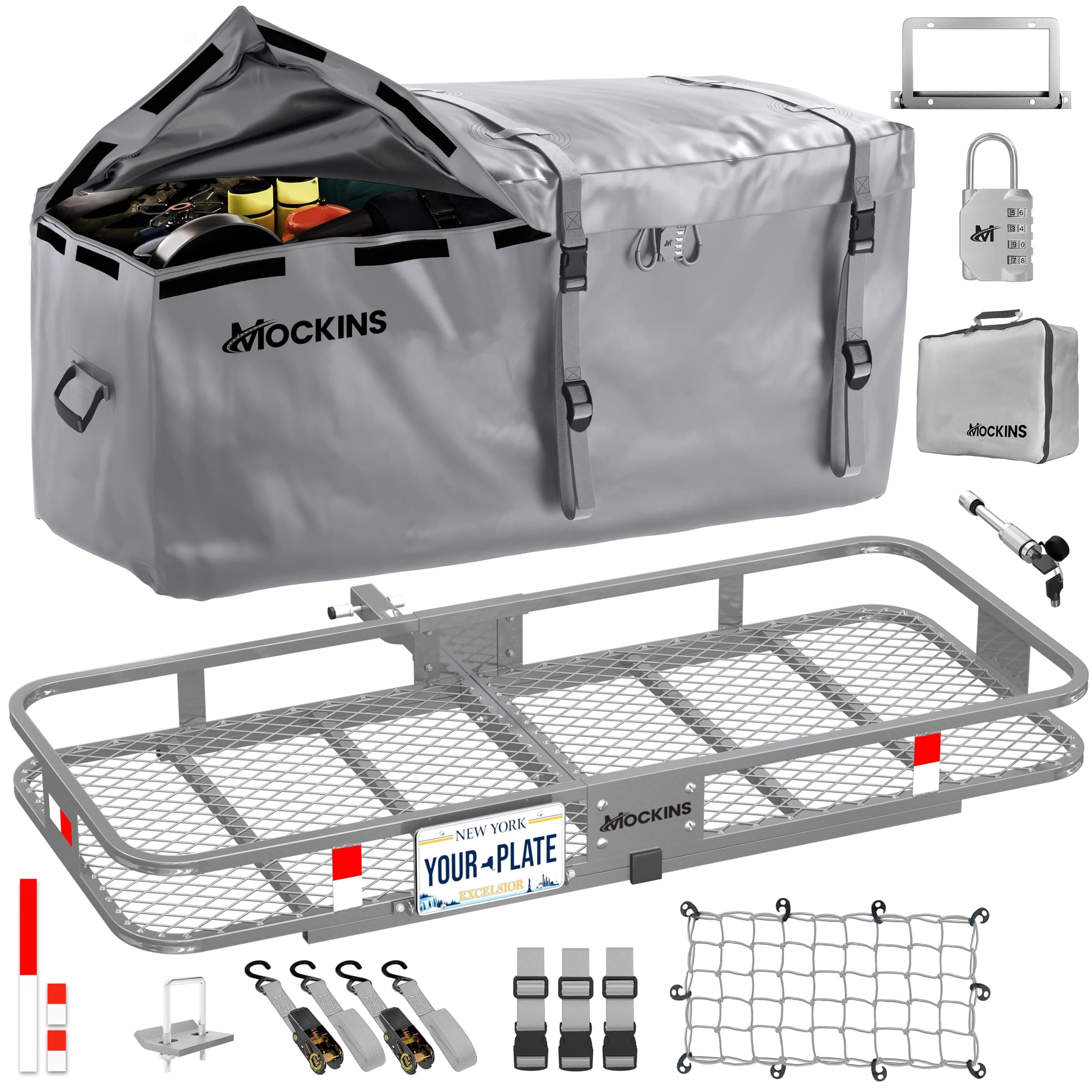Mockins 60"x20"x6" Heavy Duty Trailer Hitch Cargo Carrier & 16 Cubic Feet Tow...