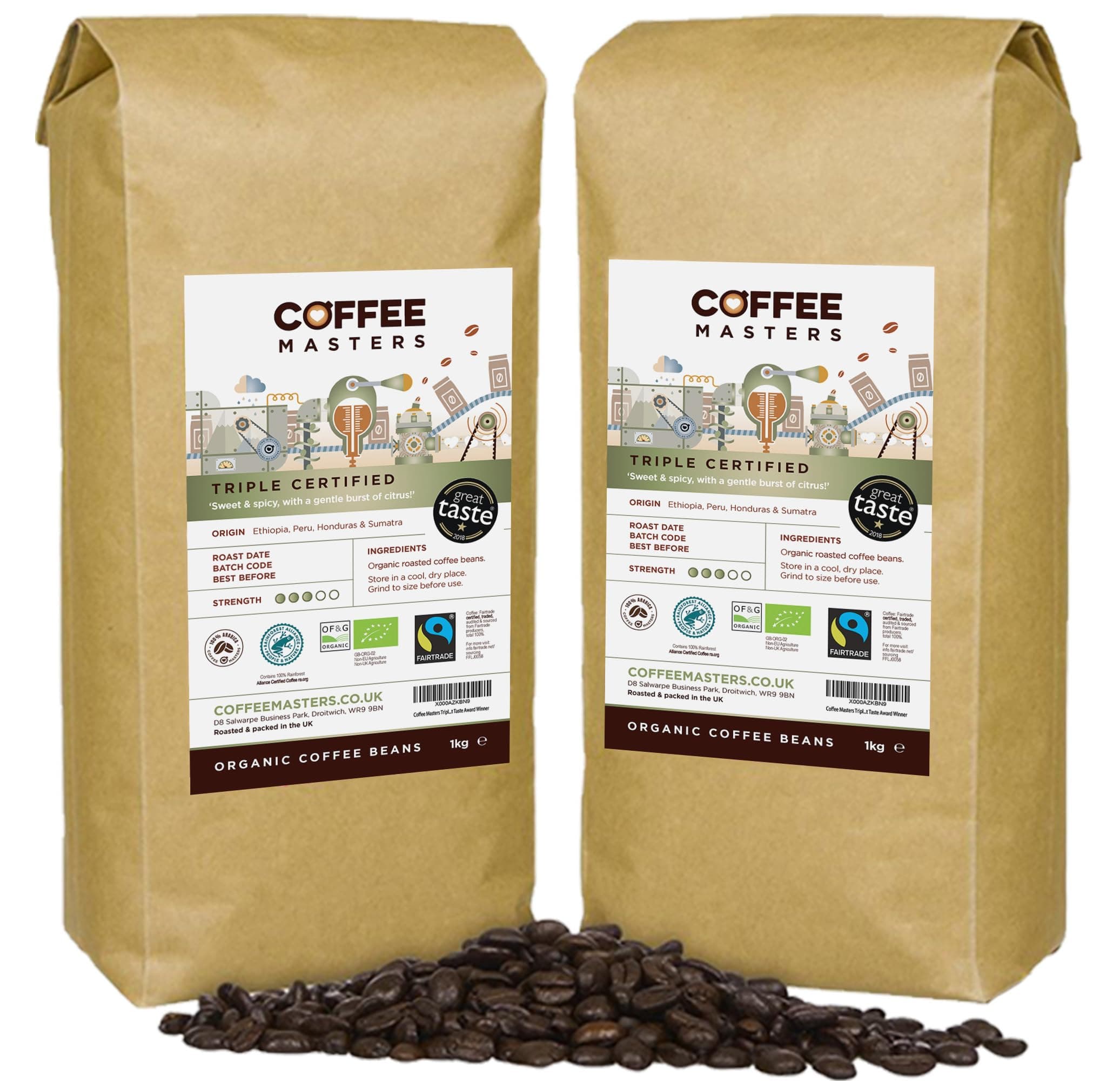 Coffee Masters Triple Certified Arabica Coffee Beans 1 kg (Pack of 2)