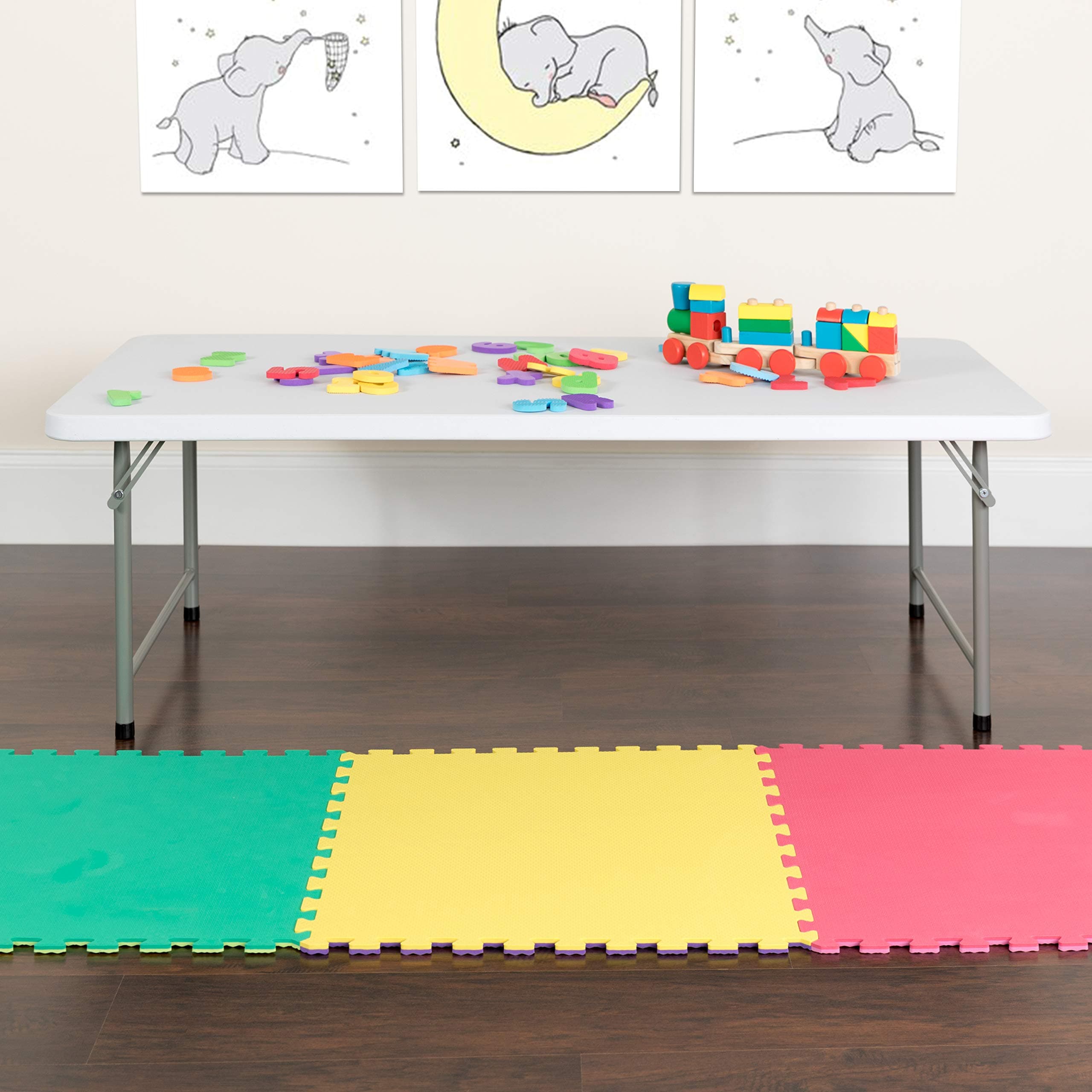 BizChair4.93-Foot Kid's Granite White Plastic Folding Activity Table - Play Table