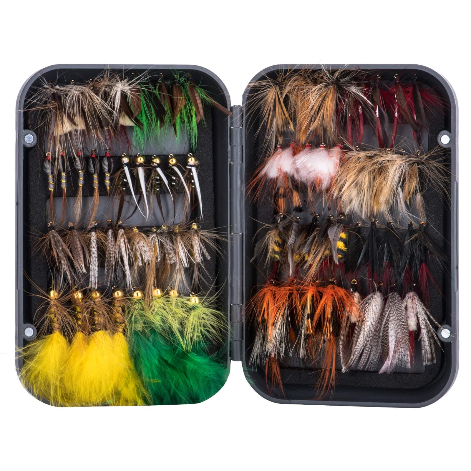 Goture Fly Fishing Flies Kit - 76pcs/100pcs Fly Fishing Lures with Fly Fishing Box - Fly Fishing Assortment Kit for Bass Trout Salmon Fishing - Dry Flies Wet Flies Streamers Nymphs