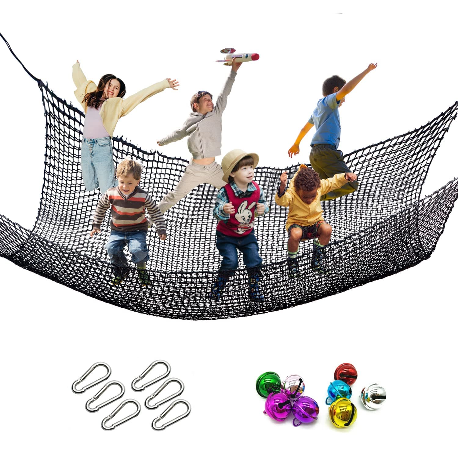 Tongmo Climbing Cargo Net, 14.5' X 9.8' Double Layers Playground Safety Net, Kids Backyard Climbing Net, Used for Treehouse Accessories...with Storage Bag and Carabiners