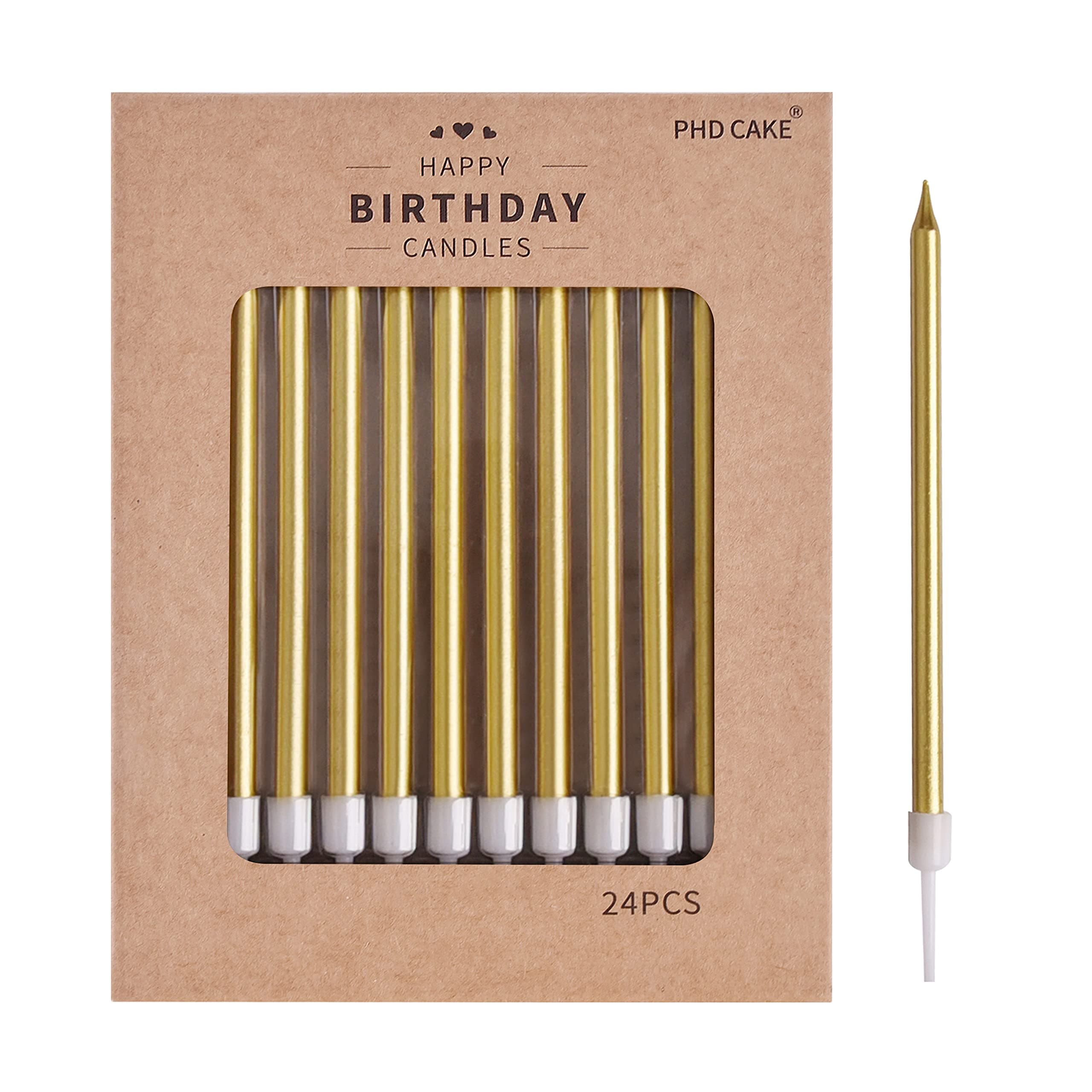 PHDCAKE Long Thin Birthday Candles | Cake Candles | Birthday Parties | Wedding Decorations | Party Candles (Gold)
