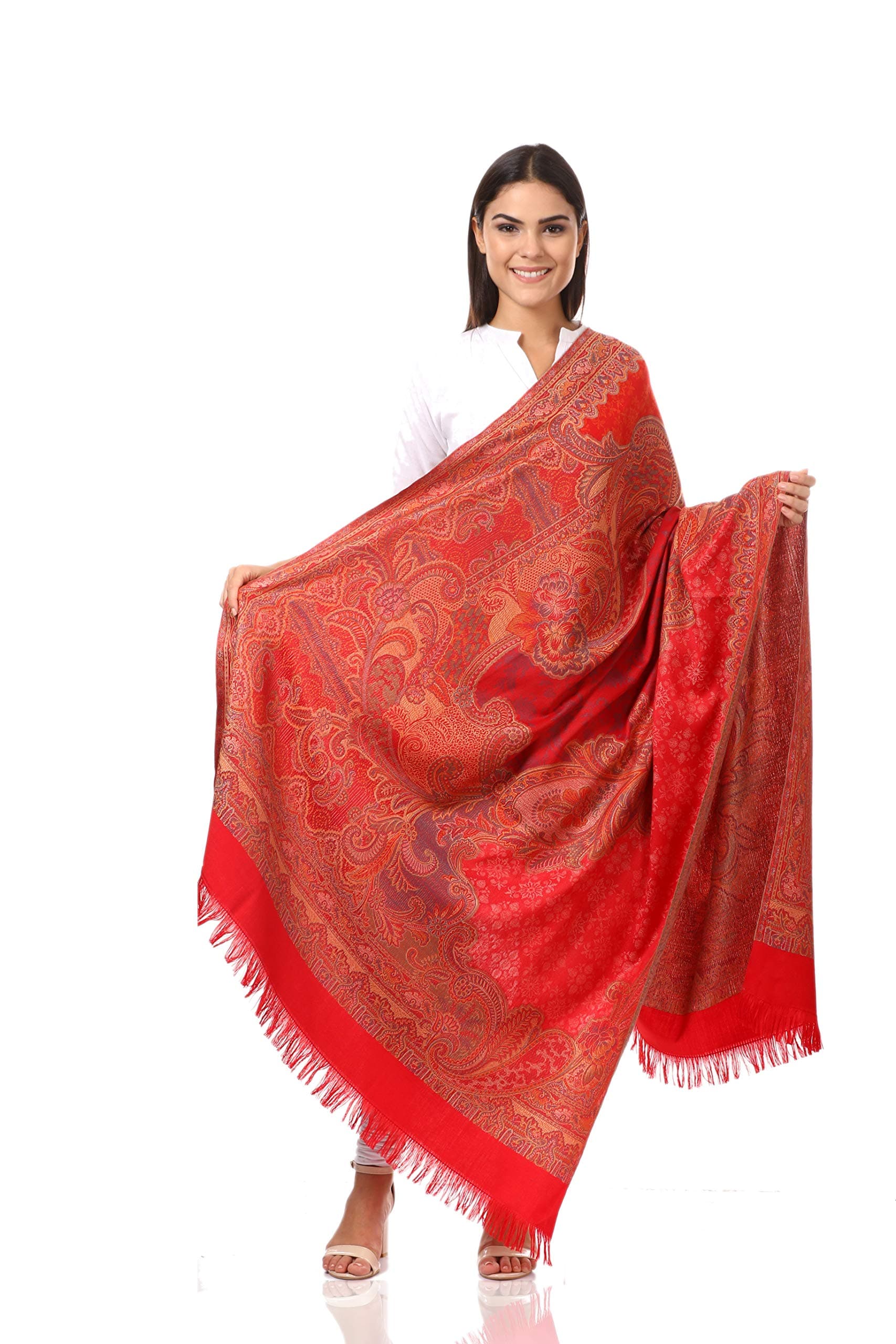 Women's Wool Shawl - Maroon Kashmiri Embroidery Shawl, Warm Merino Wool, Sozni Embroidery