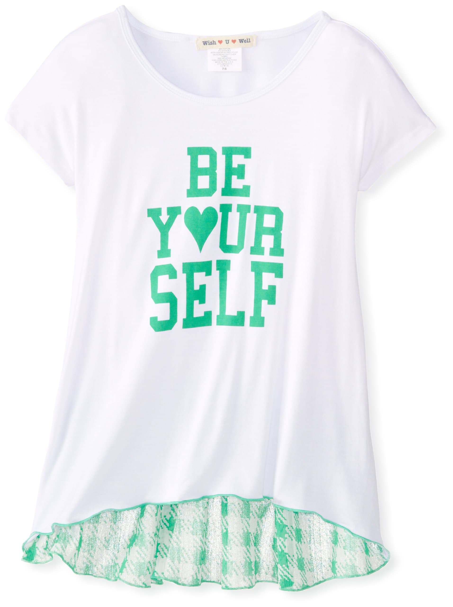 Wish You Well Big Girls' Be Your Self Sleeveless Top with Chiffon Trim