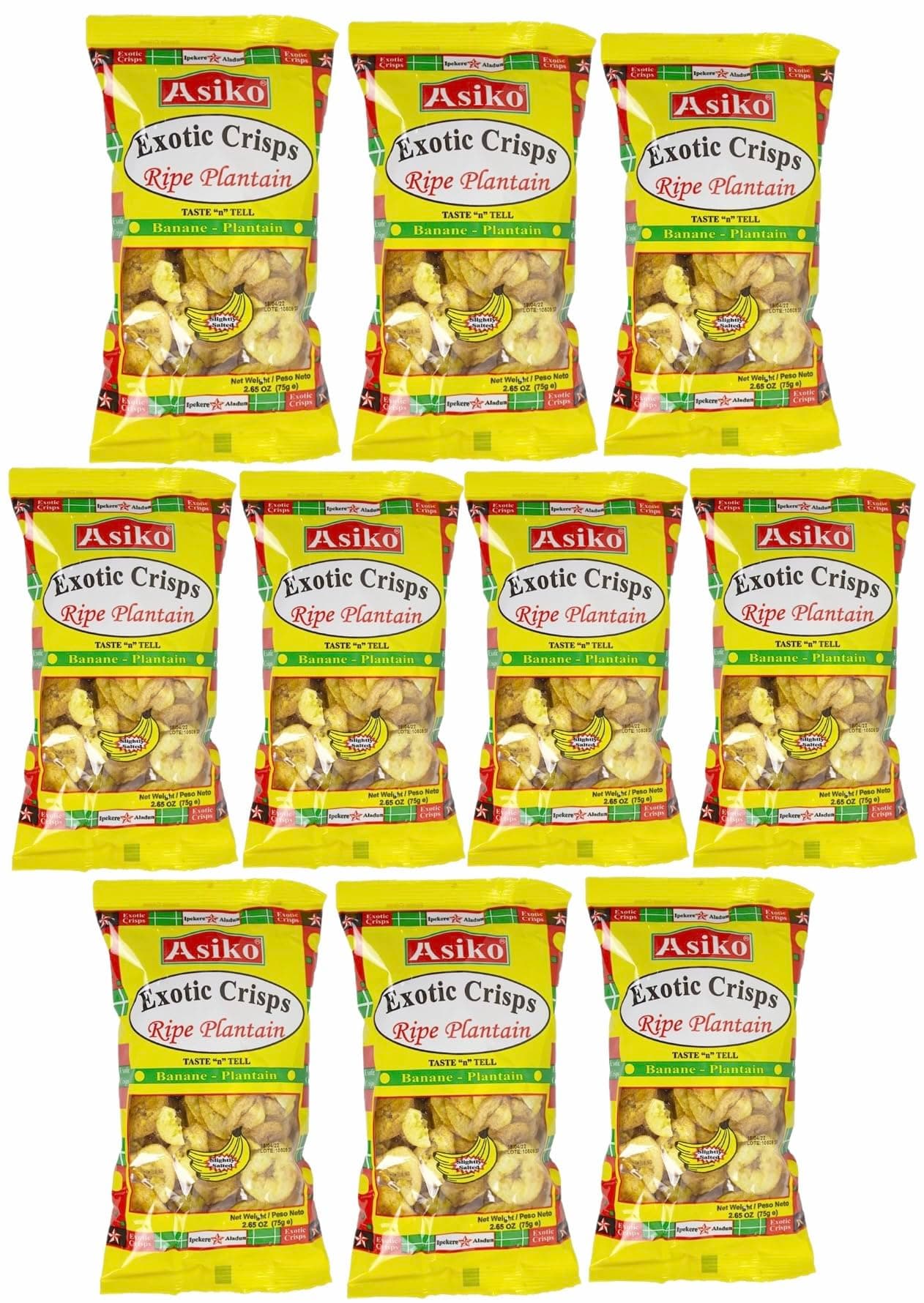 Asiko Exotic Ripe Plantain Crisps (Lightly Salted) 75g (Pack of 10)