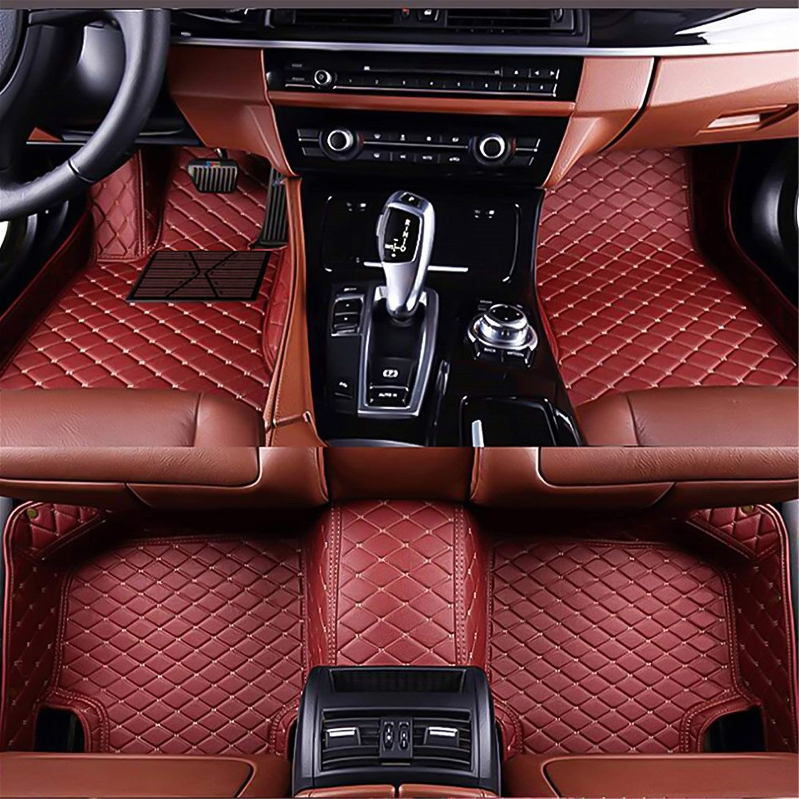 gangjianlan Car Floor Mats Fit for Nissan Patrol Y61 1997-2010 Custom Fit Carpets Floor Liner All Weather Non-Slip Waterproof Custom Made Artificial Leather Wine red