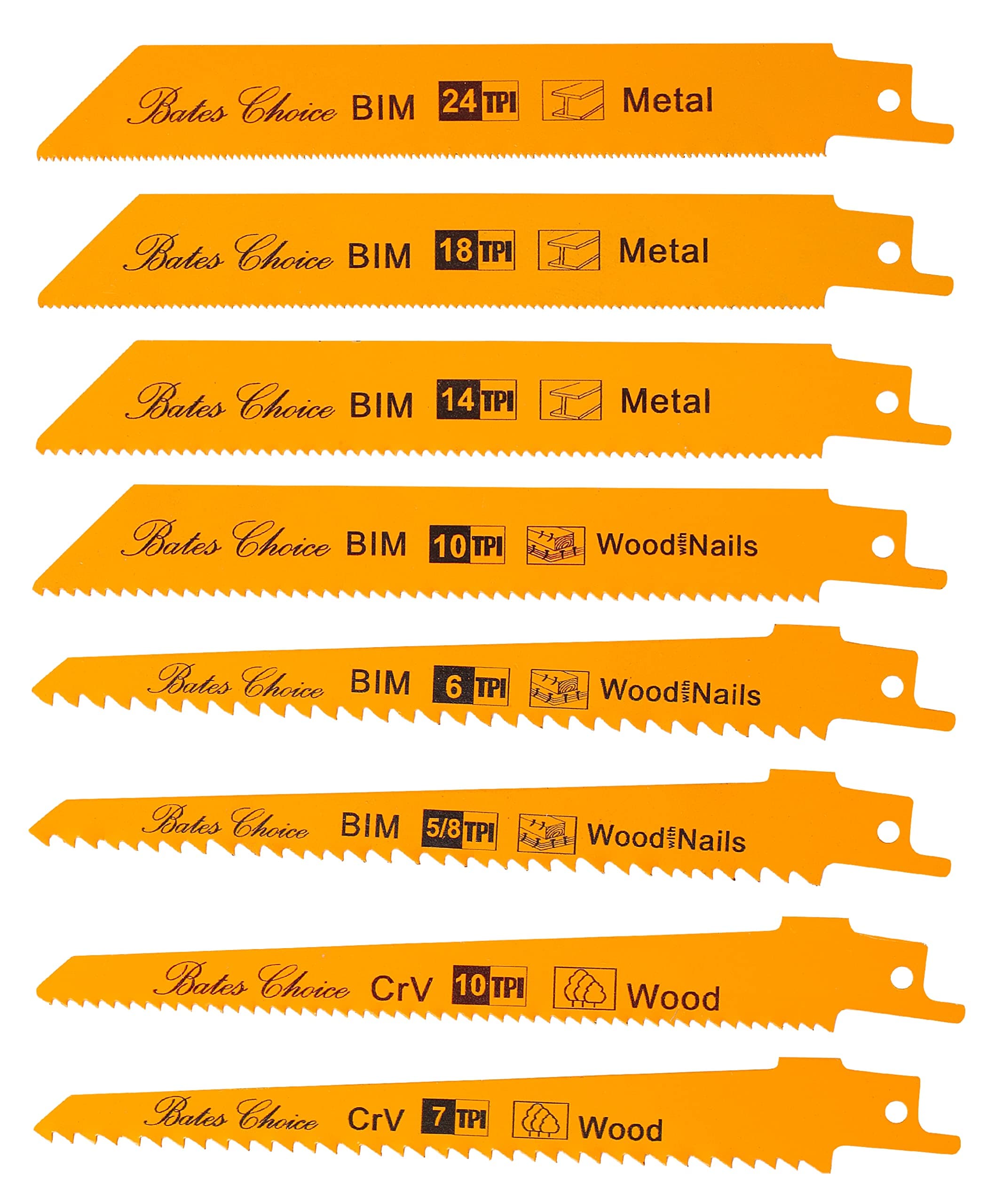 Bates Choice Reciprocating Saw Blades, 8 Pack, 6 inch, Wood & Metal Cutting
