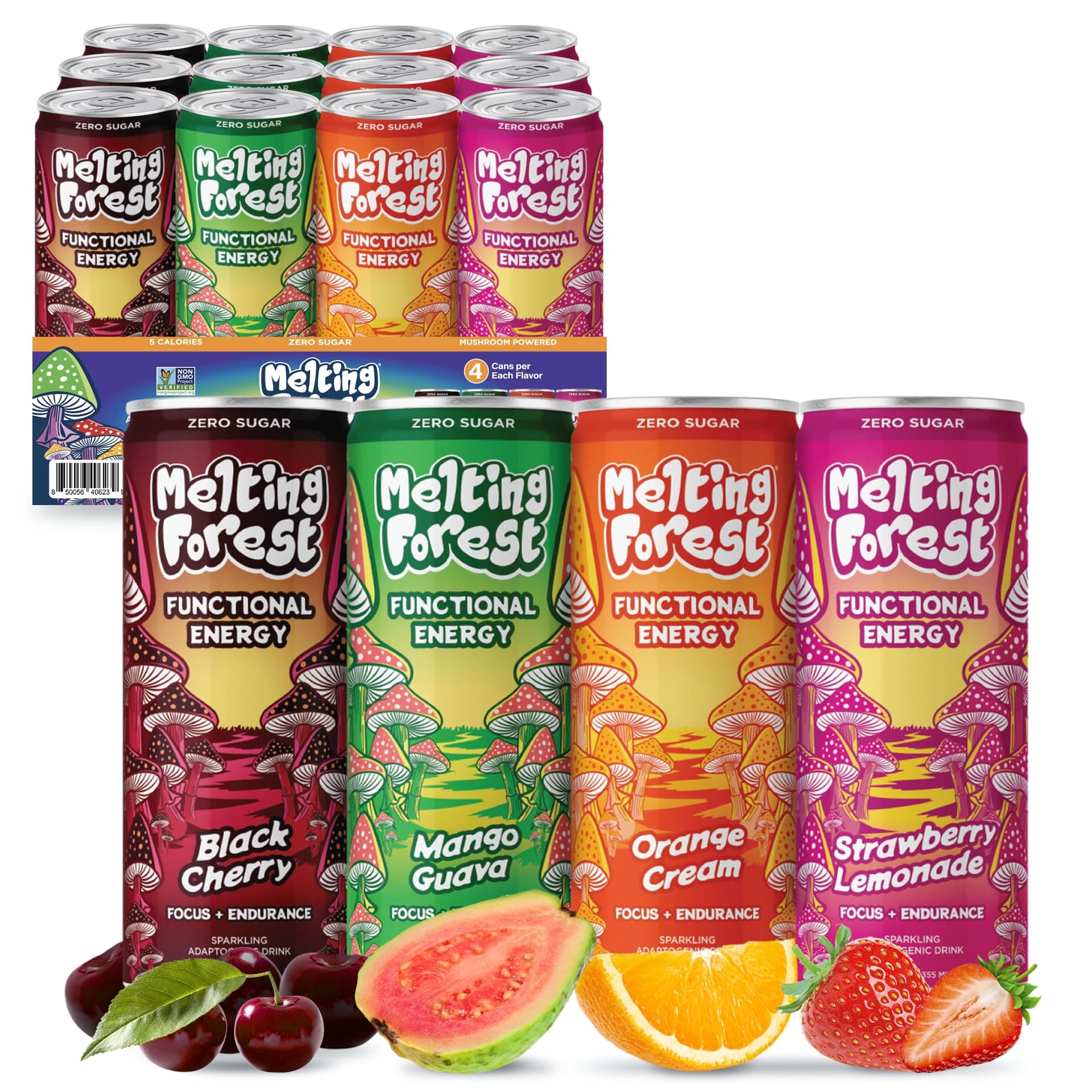 Mushroom Energy Drink, 150mg of Caffeine, L-Theanine, Cordyceps & Lion's Mane, Energy & Focus, Cognitive Function & Mental Clarity, Variety Pack (12 Pack)