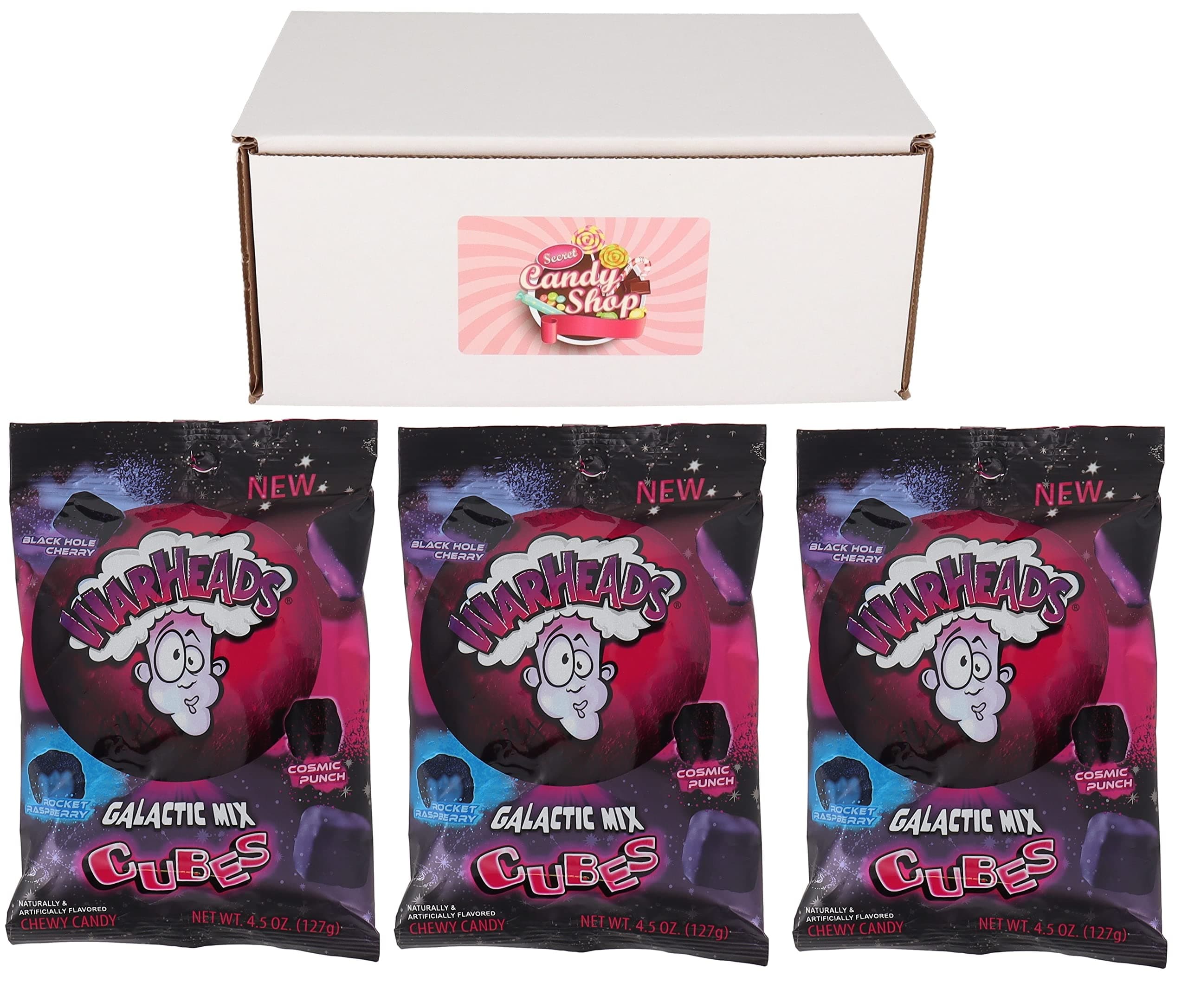 SECRET CANDY SHOPWarheads Galactic Mix Cubes - Black Hole Cherry, Cosmic Punch, Rocket Raspberry Flavors (Pack of 3)