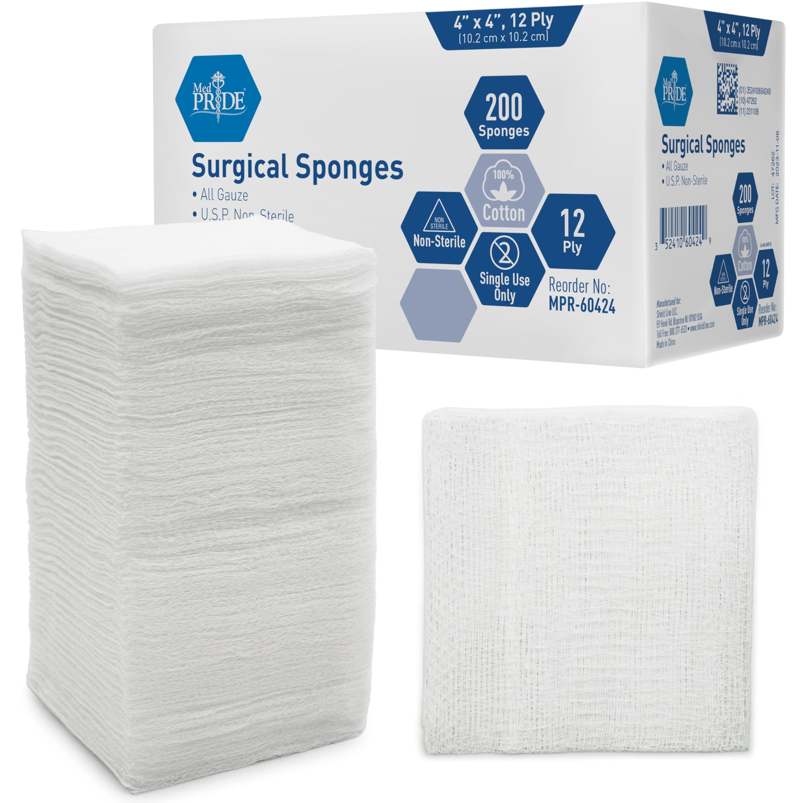 MED PRIDE Surgical 12-ply Extra Absorbent Sponges Gauze, Pack of 200