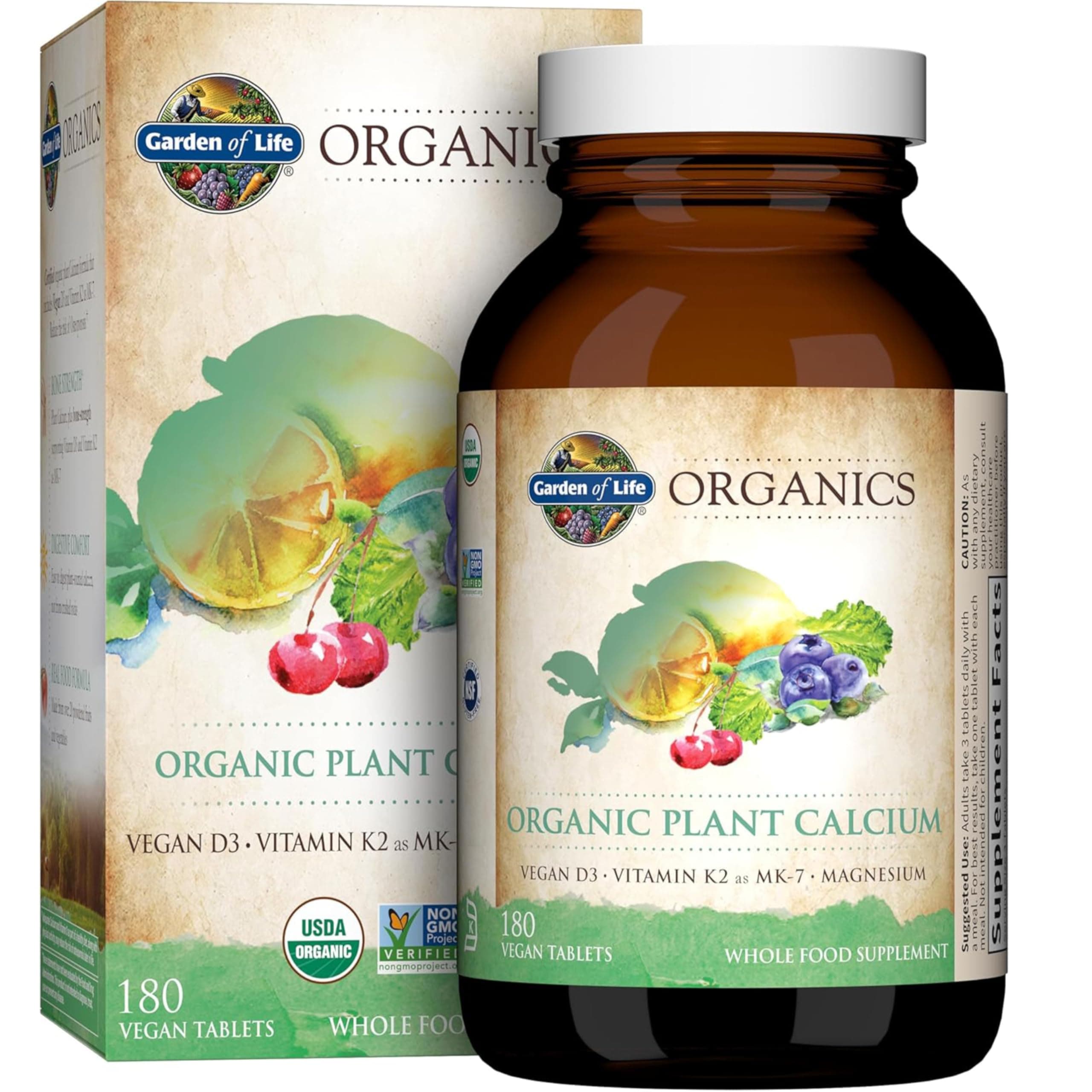 mykind Organic Plant Calcium - Vegan Whole Food Supplement with D3 and K2, Gluten Free, 180 Tablets