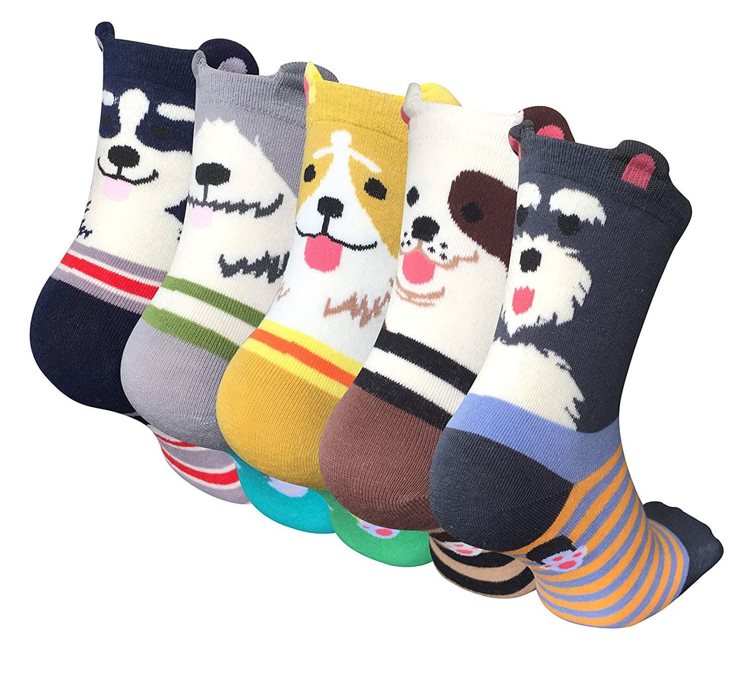 Women Cute Animal Socks Ladies Funky Cartoon Dog Cat Funny Kawaii Socks Girls Novelty Cotton Socks Christmas Stocking, Size 4-10, 2/5 Pairs