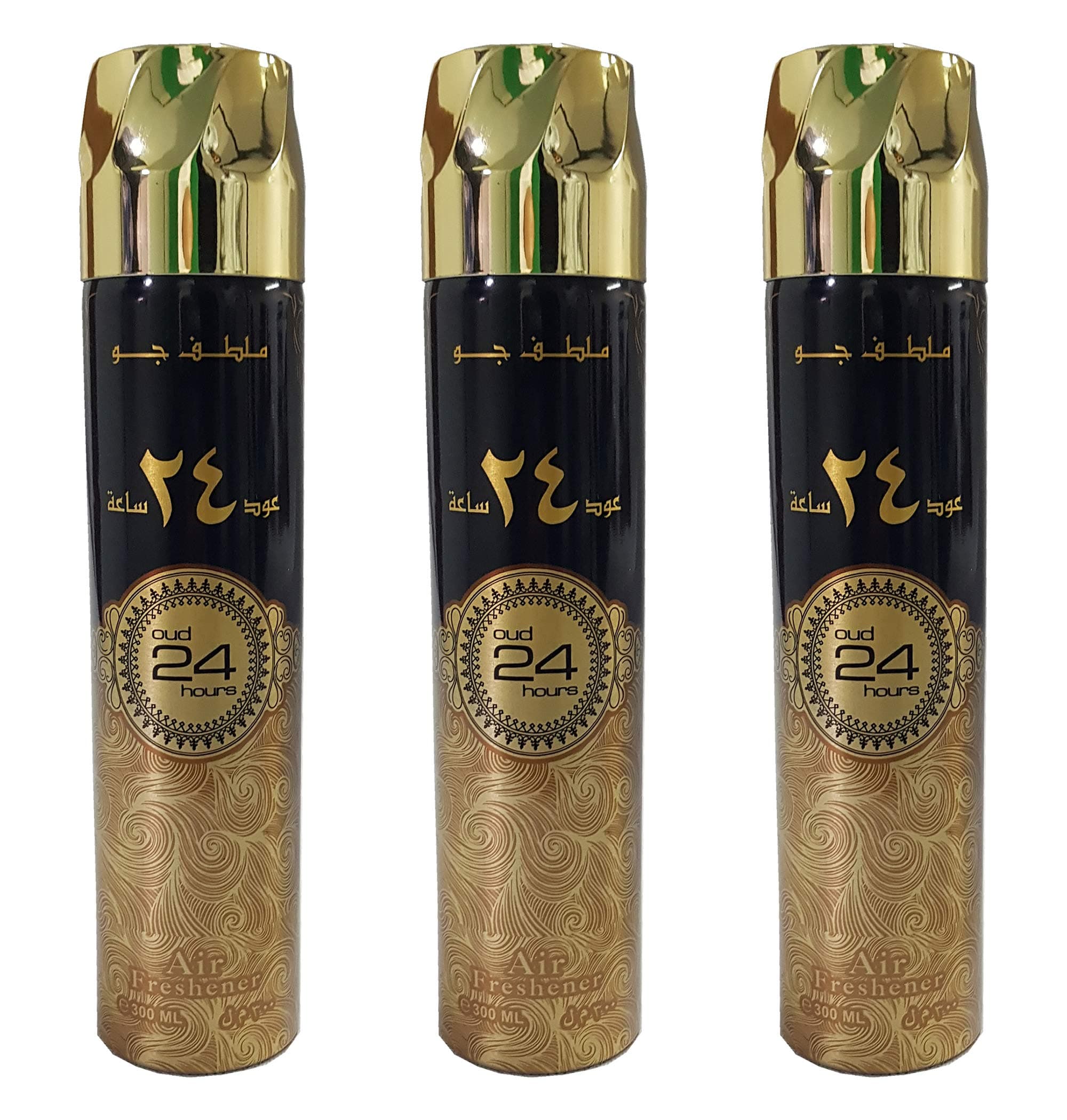 Ard Al Zaafaran Room Spray Air Fresheners Oud/Musk/Woody/Rose Scent Perfume for Home/Car/Office Pack of 3Pcs of 300ml Sprays from UAE (Oud 24 Hours)