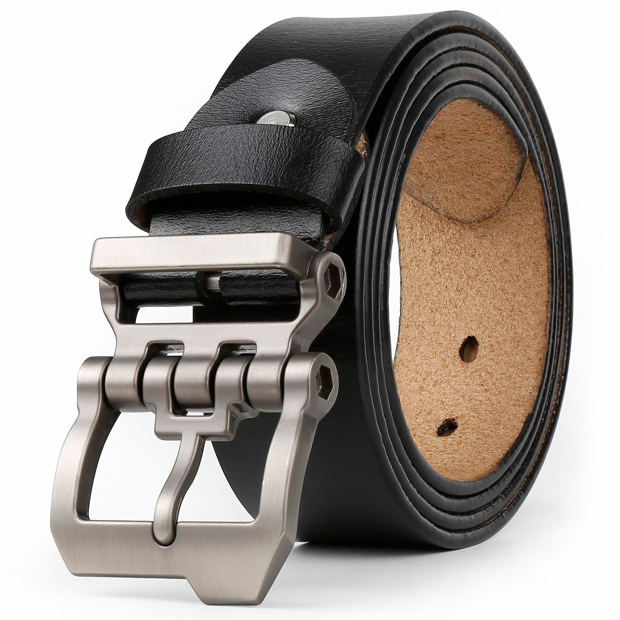 JingHao Belts for Men Big and Tall,Mens Belt Leather for Casual Jeans Dress Work All Size 28"-64" Black Brown Width 1.45"