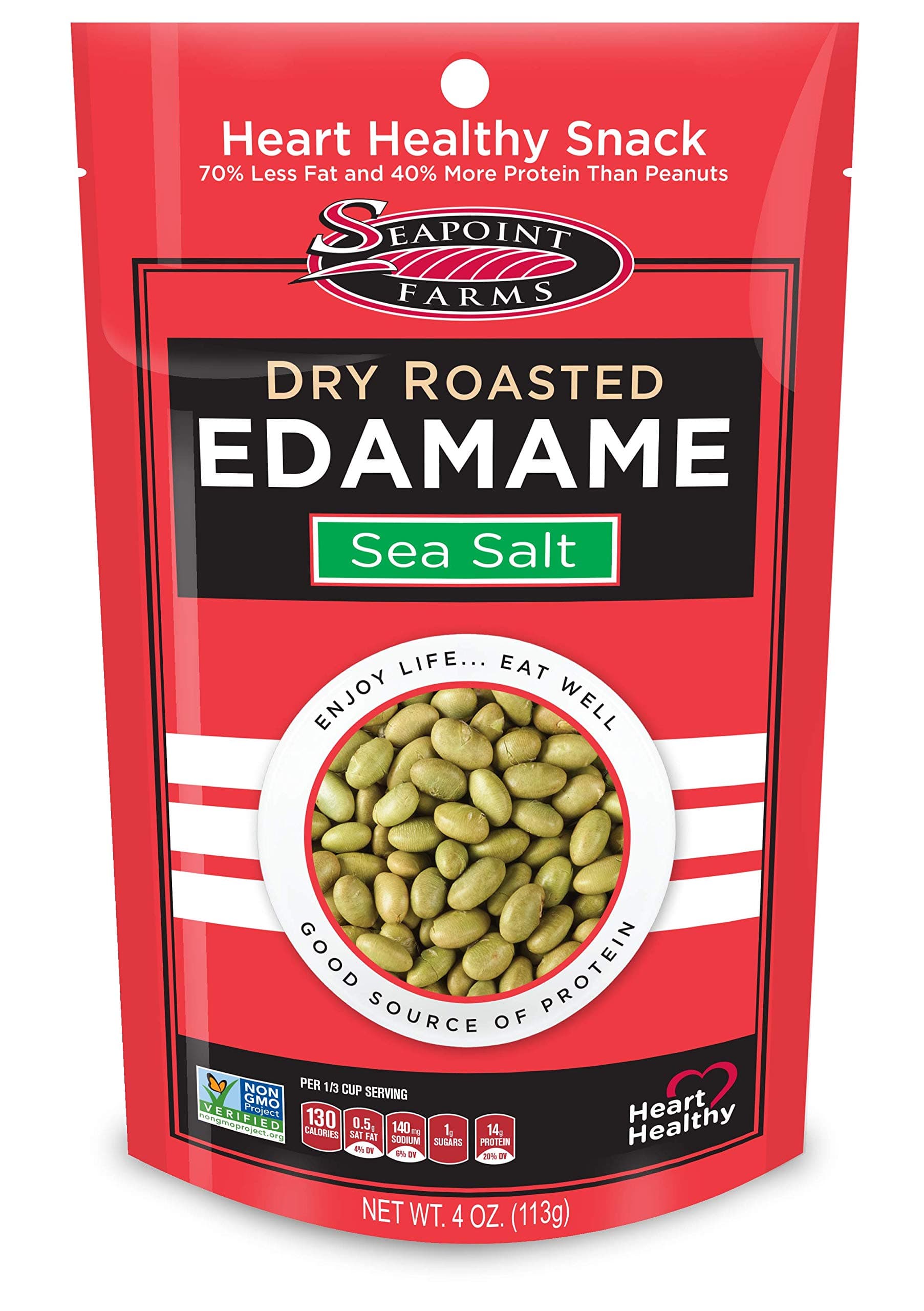 Seapoint Farms Dry Roasted Edamame, Sea Salt, Vegan, Gluten-Free, Kosher, and Non-GMO, Crunchy Snack for Healthy Snacking, 4 oz. Bag (Pack of 12)