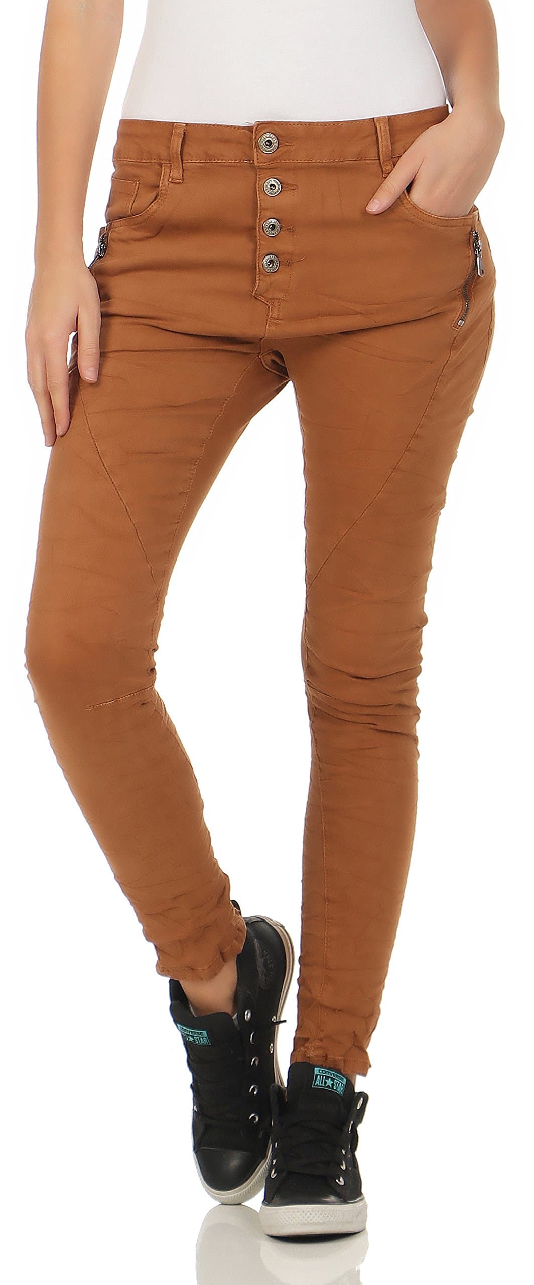 Lexxury Women's Boyfriends Baggy Stretch Jeans Destroyed Look Women's Trousers Hipster Denim Button