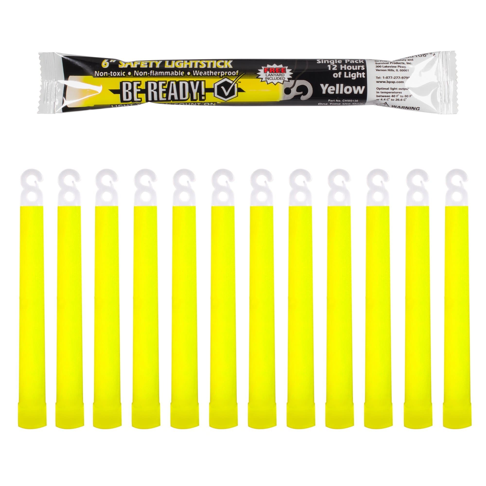 Be Ready - Industrial Grade 12 Hour Illumination Emergency Safety Chemical Light Glow Sticks (12 Pack Yellow)