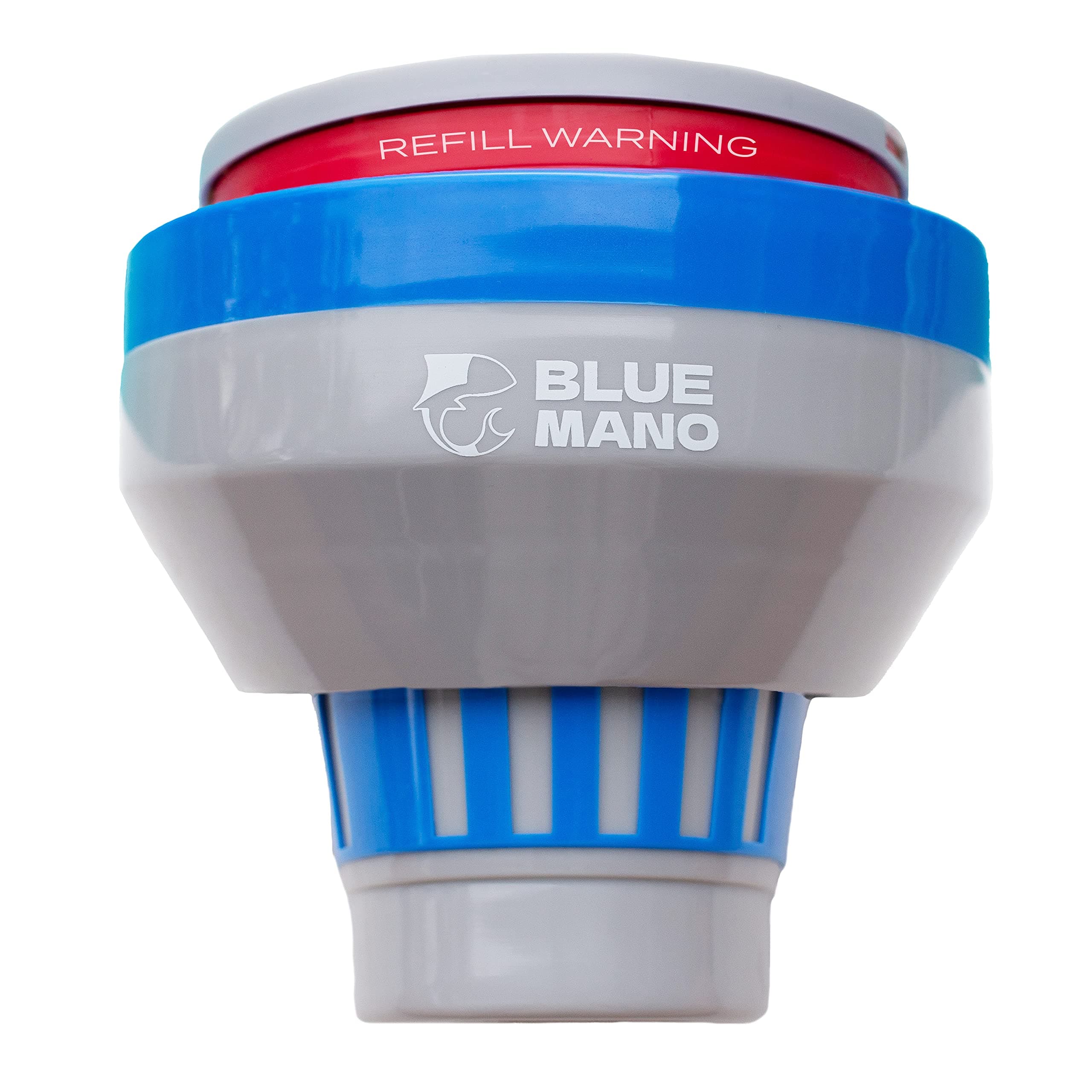 Blue Mano Chlorine Floater (V2.0 Upgraded) for 3 inch Chlorine Tablets with Refill Warning, Durable Design, 7 inch Large Floating Chlorine Dispenser for Inground and Above Ground Swimming Pool