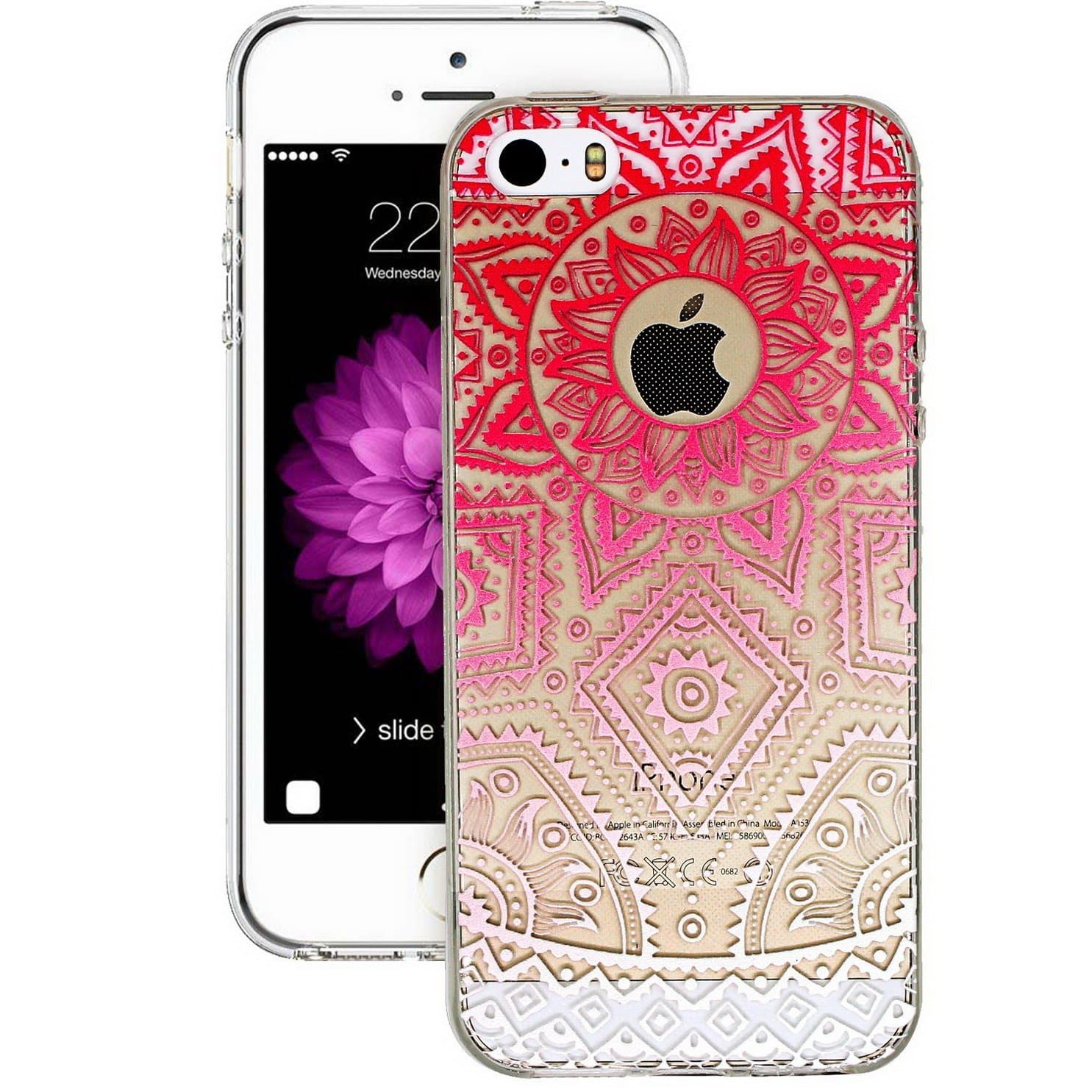 3H iPhone 5SE Case, iPhone 5/5SE Case HD Pattern Elastic Translucent Silicone Shock-Absorption Soft Gel TPU Bumper Back Cover Skin Protective Case for iPhone 5/5SE (Pink White Lace Flower)