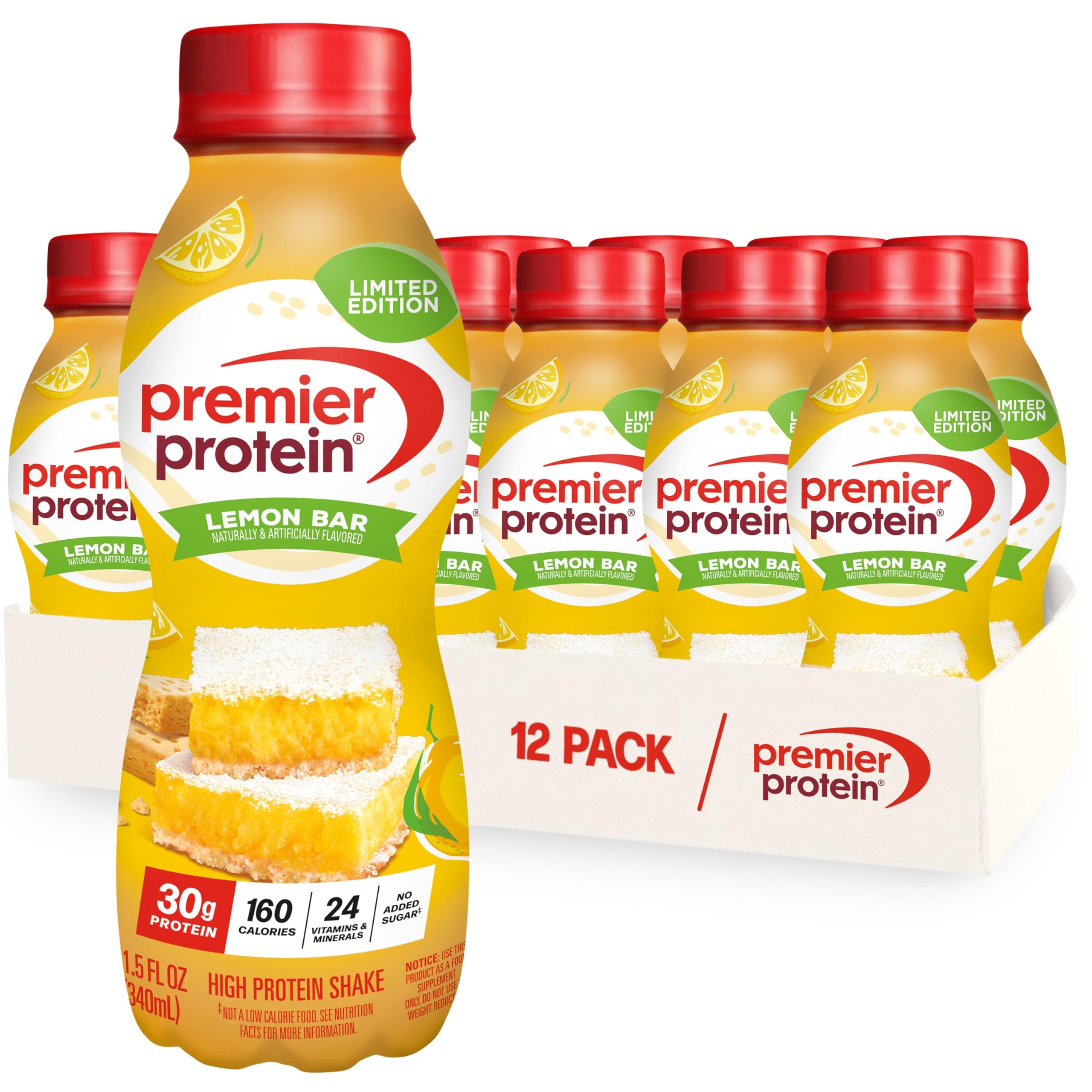 Premier Protein Shake, LIMITED EDITION Lemon Bar, 30g Protein, No Added Sugar, 24 Vitamins & Minerals to Support Immune Health, 11.5 fl oz, 12 Pack
