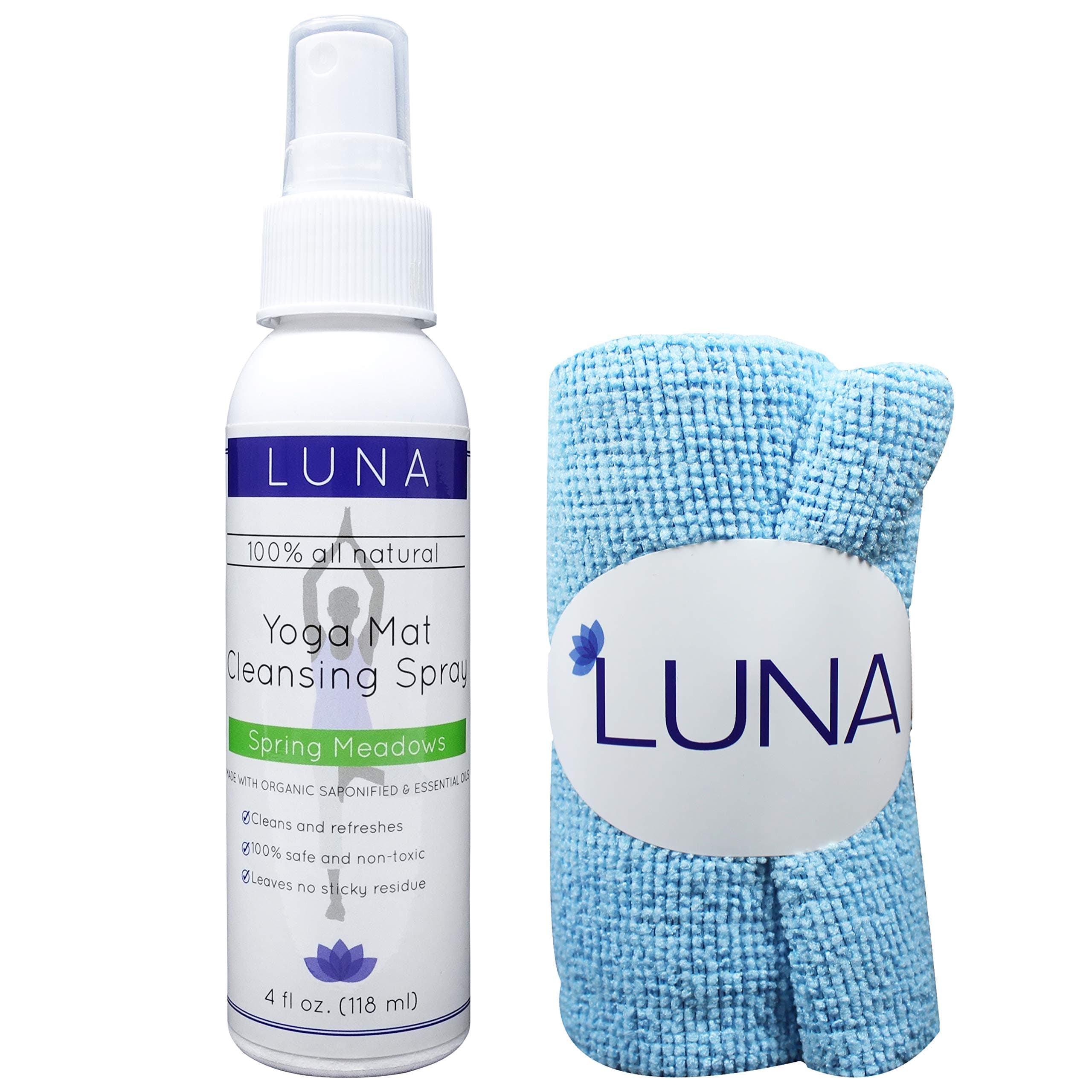 Luna Yoga Mat Cleaner Spray Kit 118ml - Essential Oils Clean With No Sticky Residue - Includes Microfiber Cloth Yogi Towel