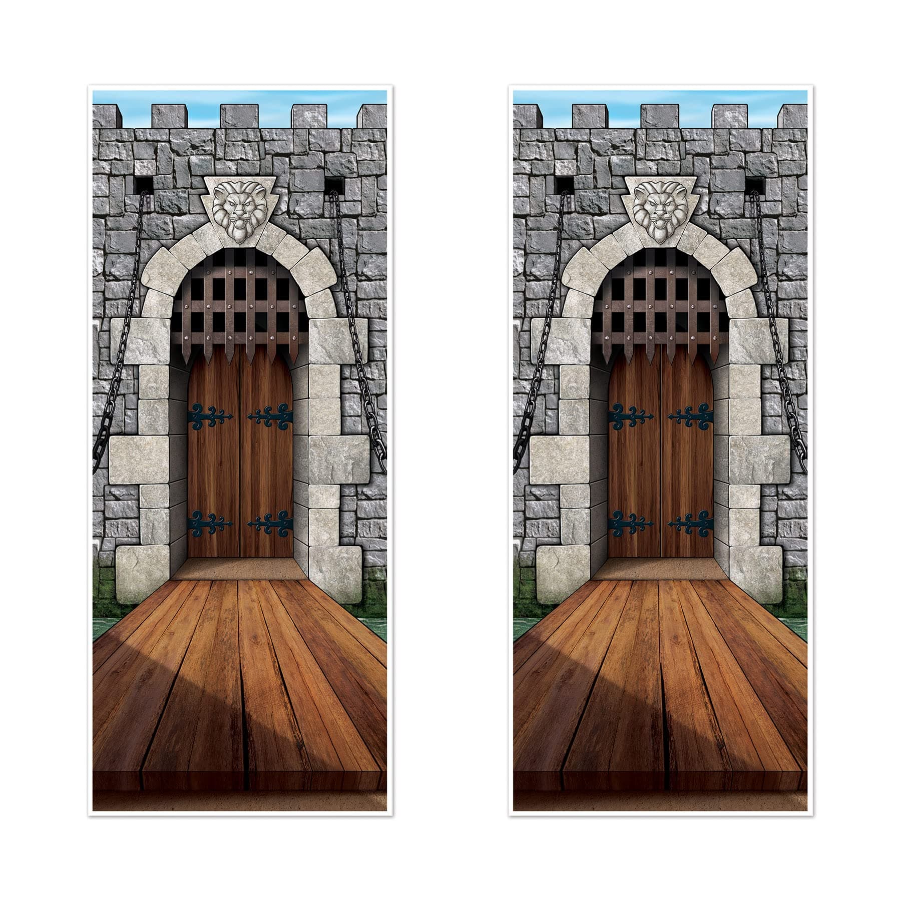 2-Pack Castle Door Covers, Enchanted Entrance Castle Decorations for Fantasy Themed Parties, Thin Plastic Royal Medieval Wall Decor, 6' x 30"