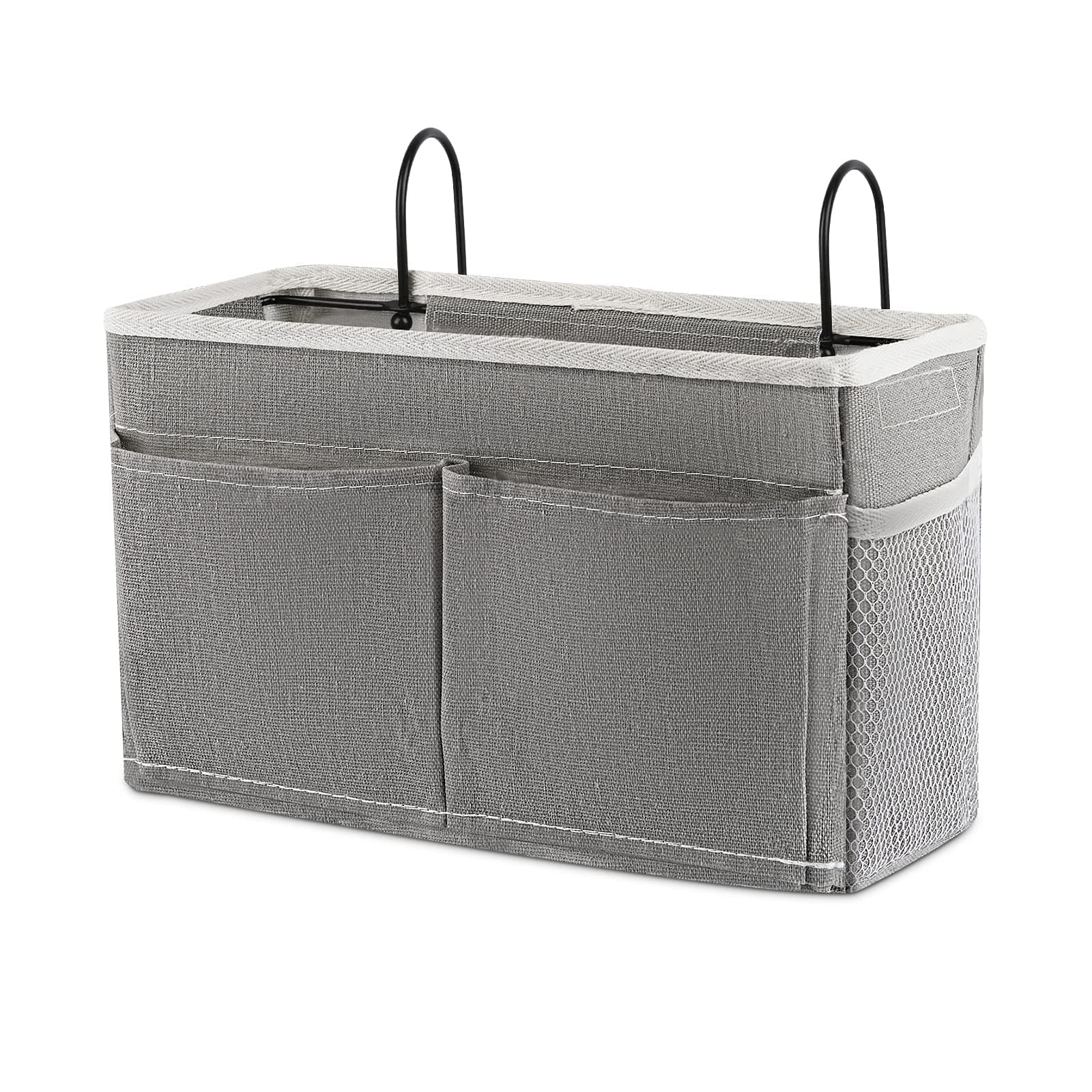 Frjjthchy Bedside Hanging Storage Basket Multi-Function Organizer Caddy for Headboards Bunk Beds Hospital Bed Dorm Rooms (with Pocket, Grey)