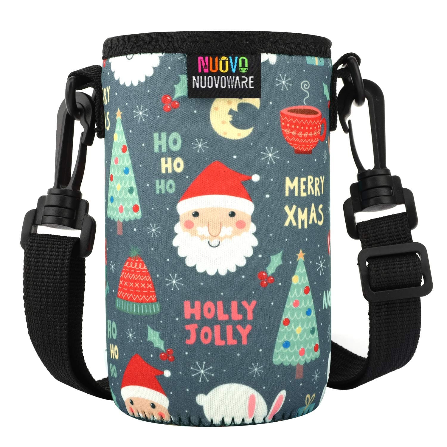 Nuovoware Water Bottle Carrier, Premium Neoprene Portable Insulated Water Bottle Holder Bag 550ML with Adjustable Shoulder Strap Fit Stainless Steel & Plastic Bottles, Small Size, Cartoon Christmas
