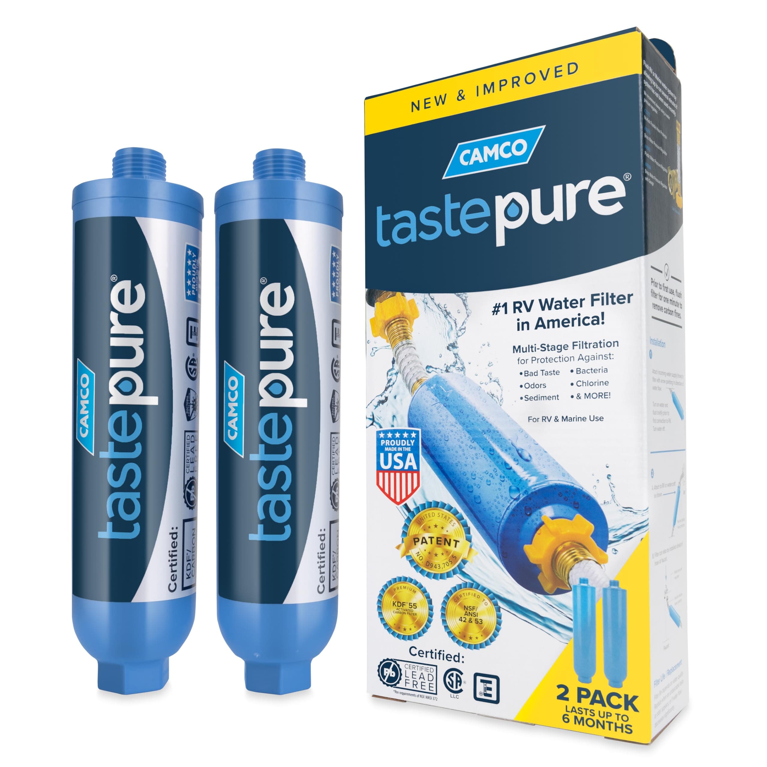 40045 TastePURE Inline RV Water Filter, Greatly Reduces Bad Taste, Odors, Chlorine and Sediment in Drinking Water (2 Pack)