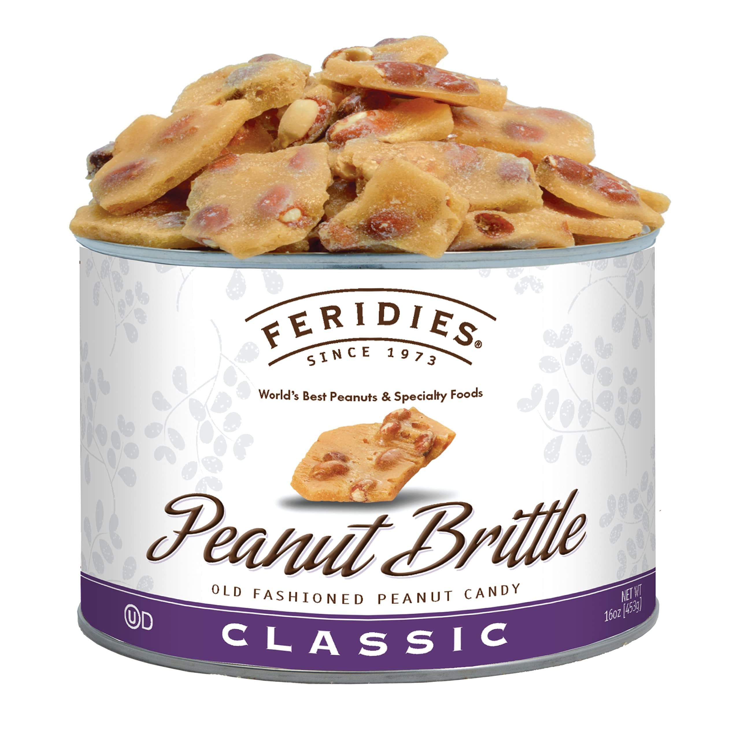 - FERIDIES Old Fashioned Gourmet Peanut Brittle, Homemade Candy with Extra-Large Virginia Peanuts - 16 Oz Tin