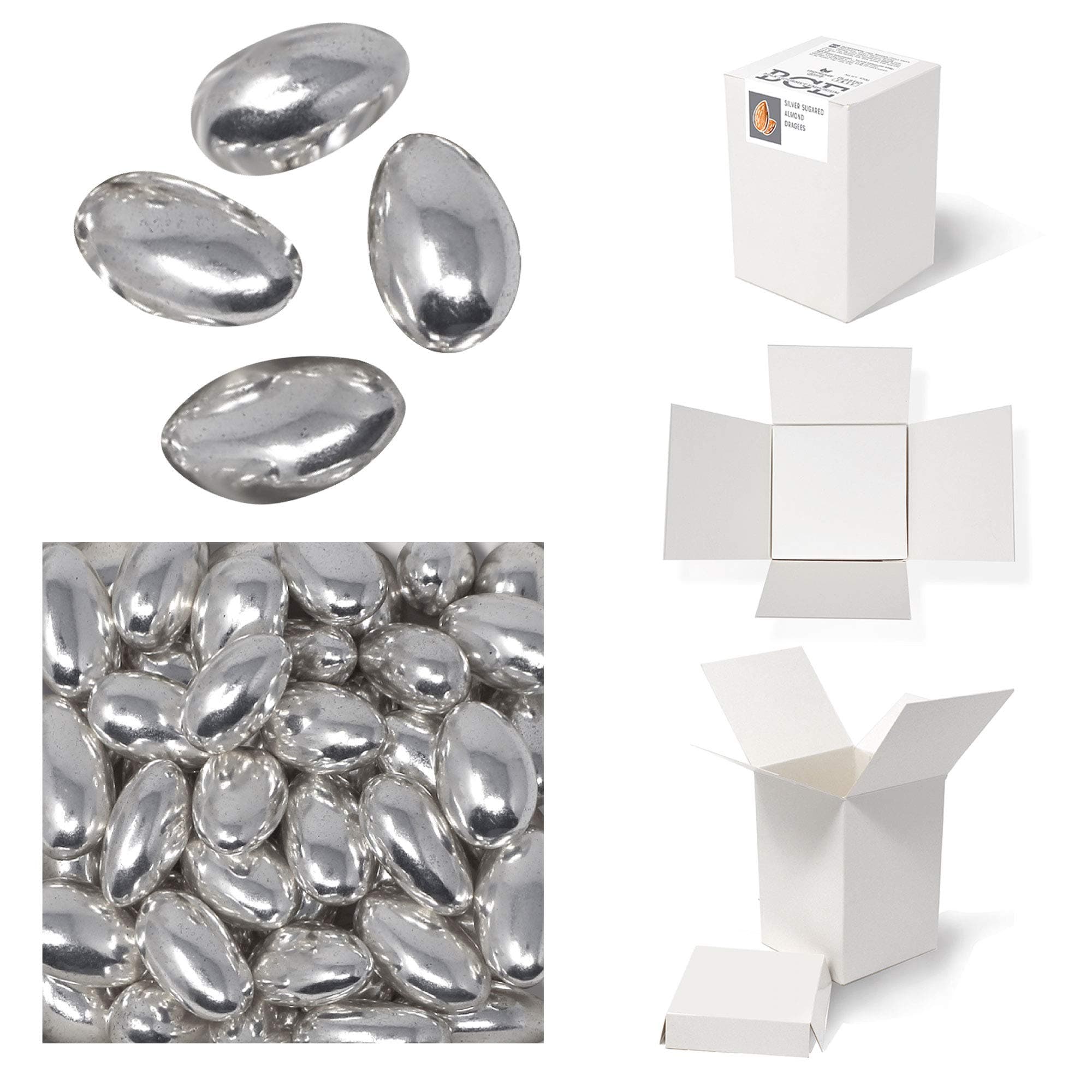 Bulk Gourmet Emporium Silver Sugared Almond Dragees, Plastic Free, Vegetarian and Halal Friendly, Bulk Nut Box, 450 g