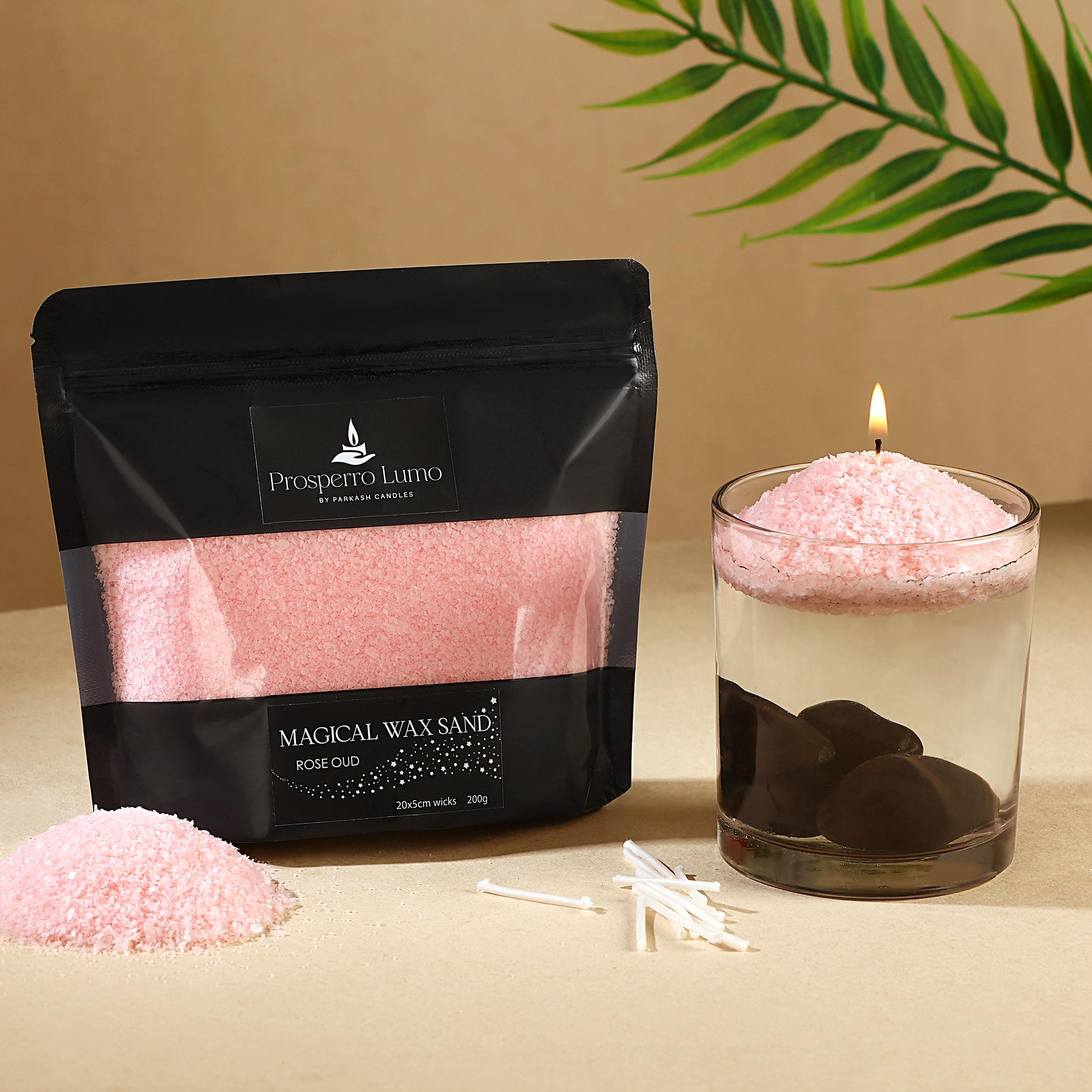by Parkash Candles Non Toxic Luxury Powder Candles - Refillable Sand Wax with 20 Wicks || 200 Gram || Candle Making || Home Decor (Rose OUDH)