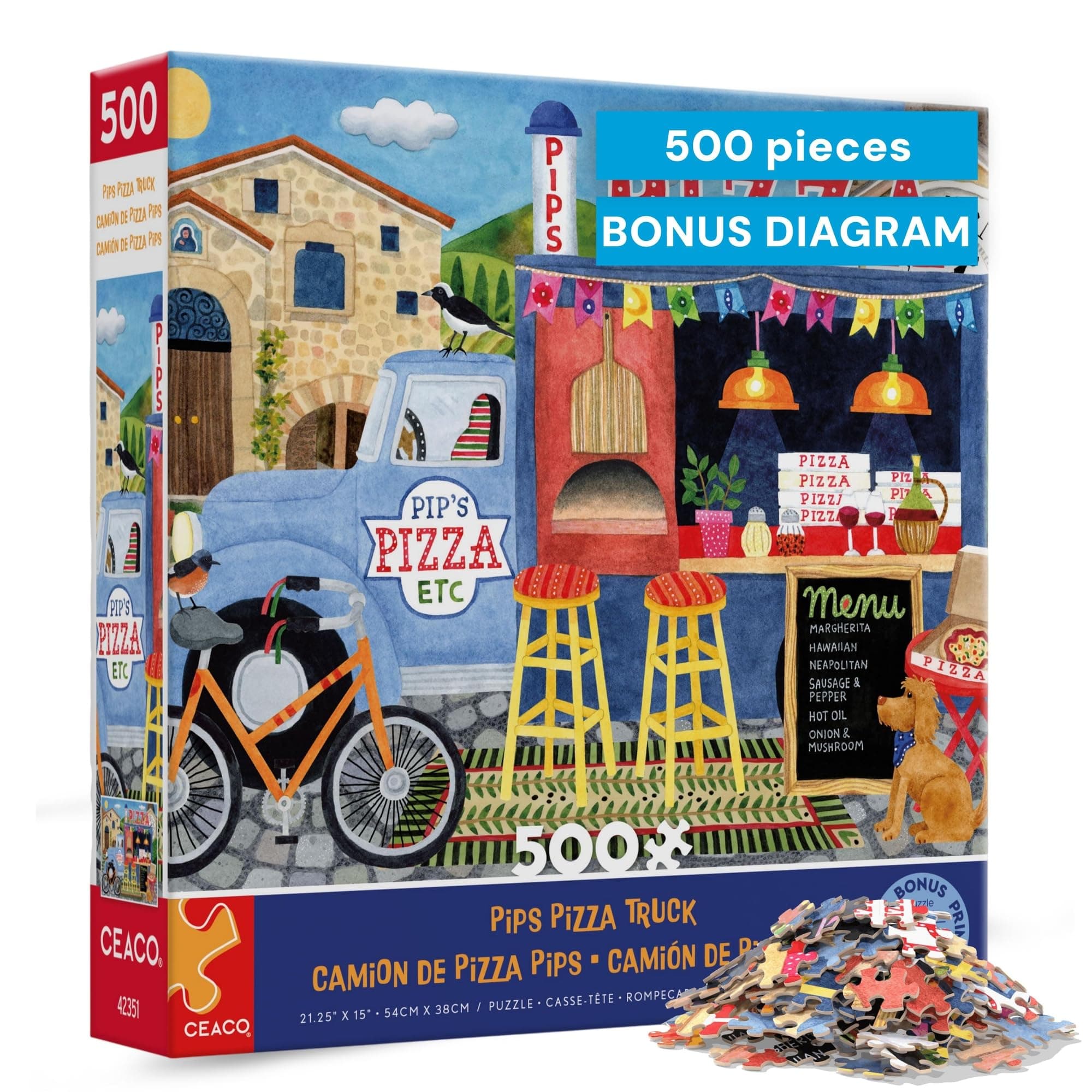 Food Trucks - Pip’s Pizza Truck - 500 Piece Jigsaw Puzzle for Adults and Families - Vibrant High-Resolution Art by Stephanie Peterson Jones - 24 x 18 Inches - Made in USA