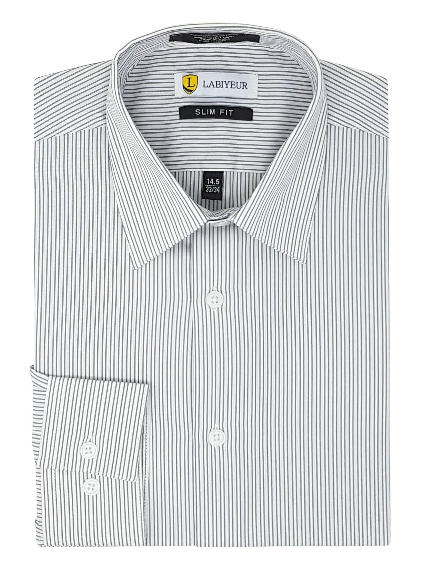 Labiyeur Slim Fit Semi Spread Collar Button Cuff Cotton Men's Dress Shirt