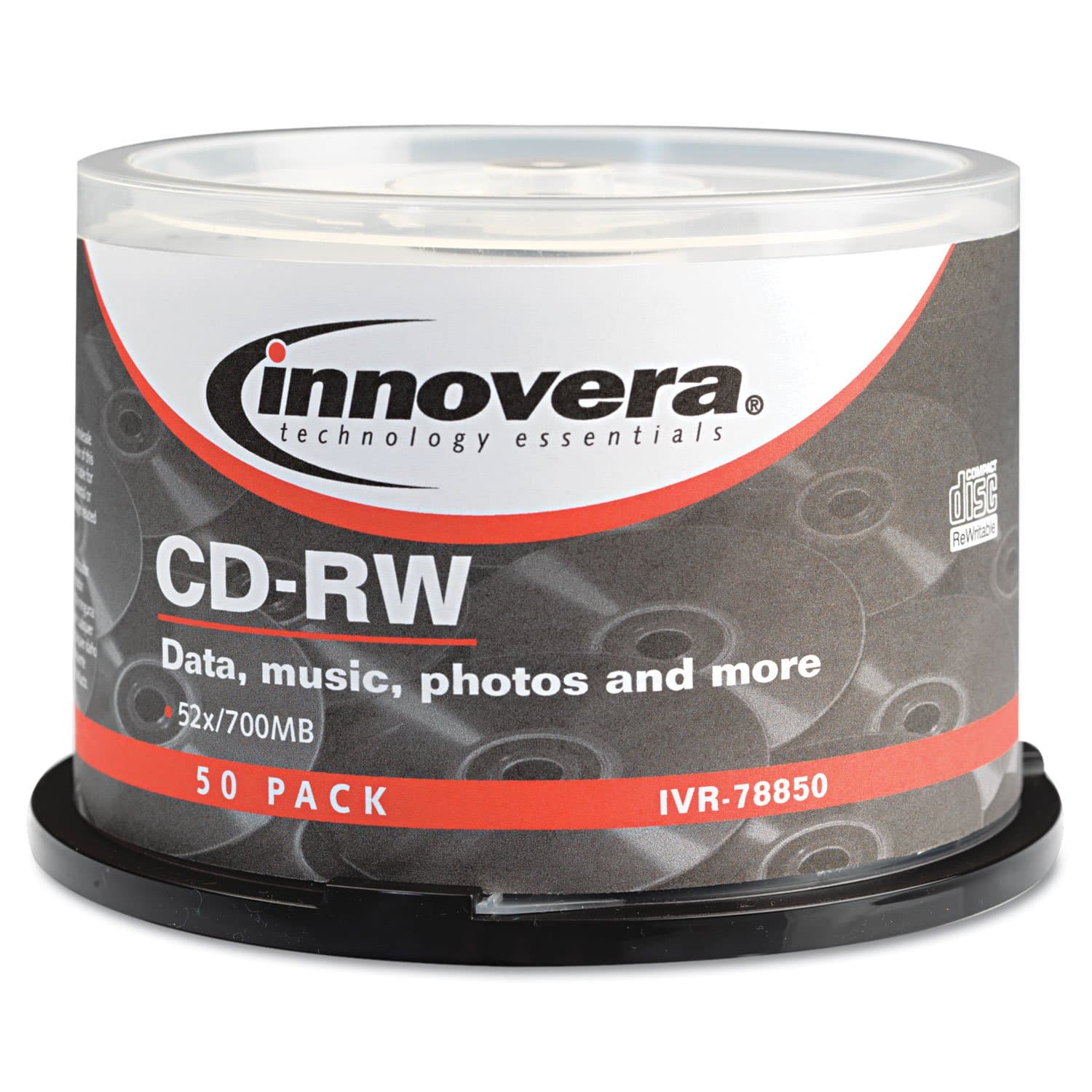 IVR78850 CD-RW Discs, Rewritable, 700MB/80min, 12x, Spindle, Silver, 50/Pack