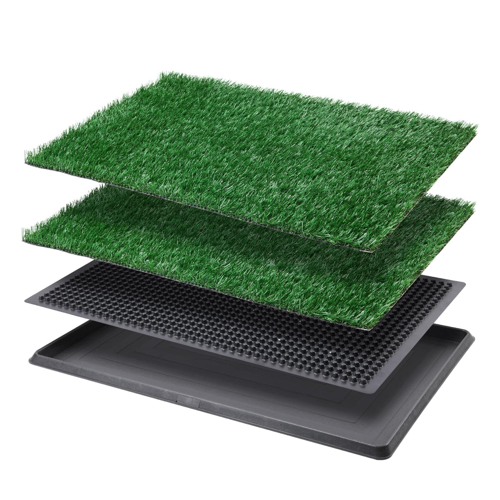 Dog Grass Pad with Tray - Dog Litter Box - Indoor Potty for Apartment and Patio Training - with 2 Packs Grass Pee Pads for Replacement, 16×20 Inch