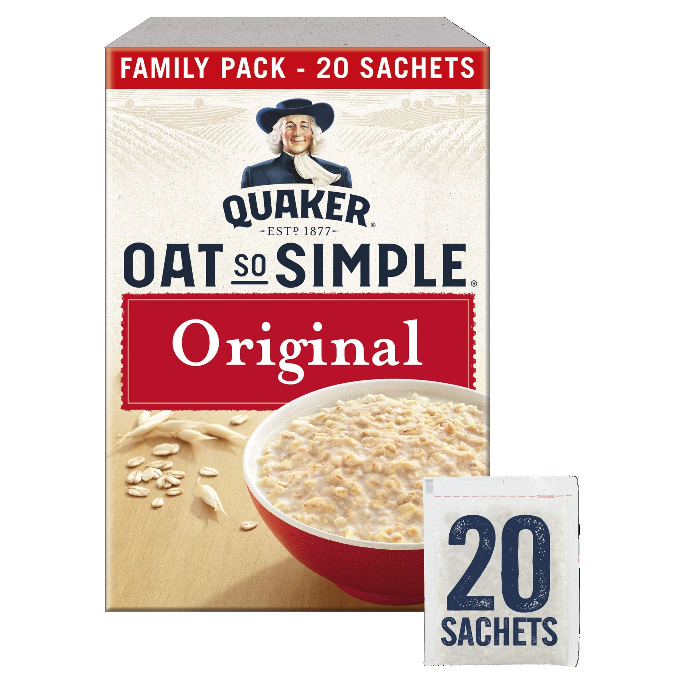 Oat So Simple Family Pack Original Porridge Sachets 100 Percent Wholegrain Oats Containing Beta Gluten 20 x 27 g