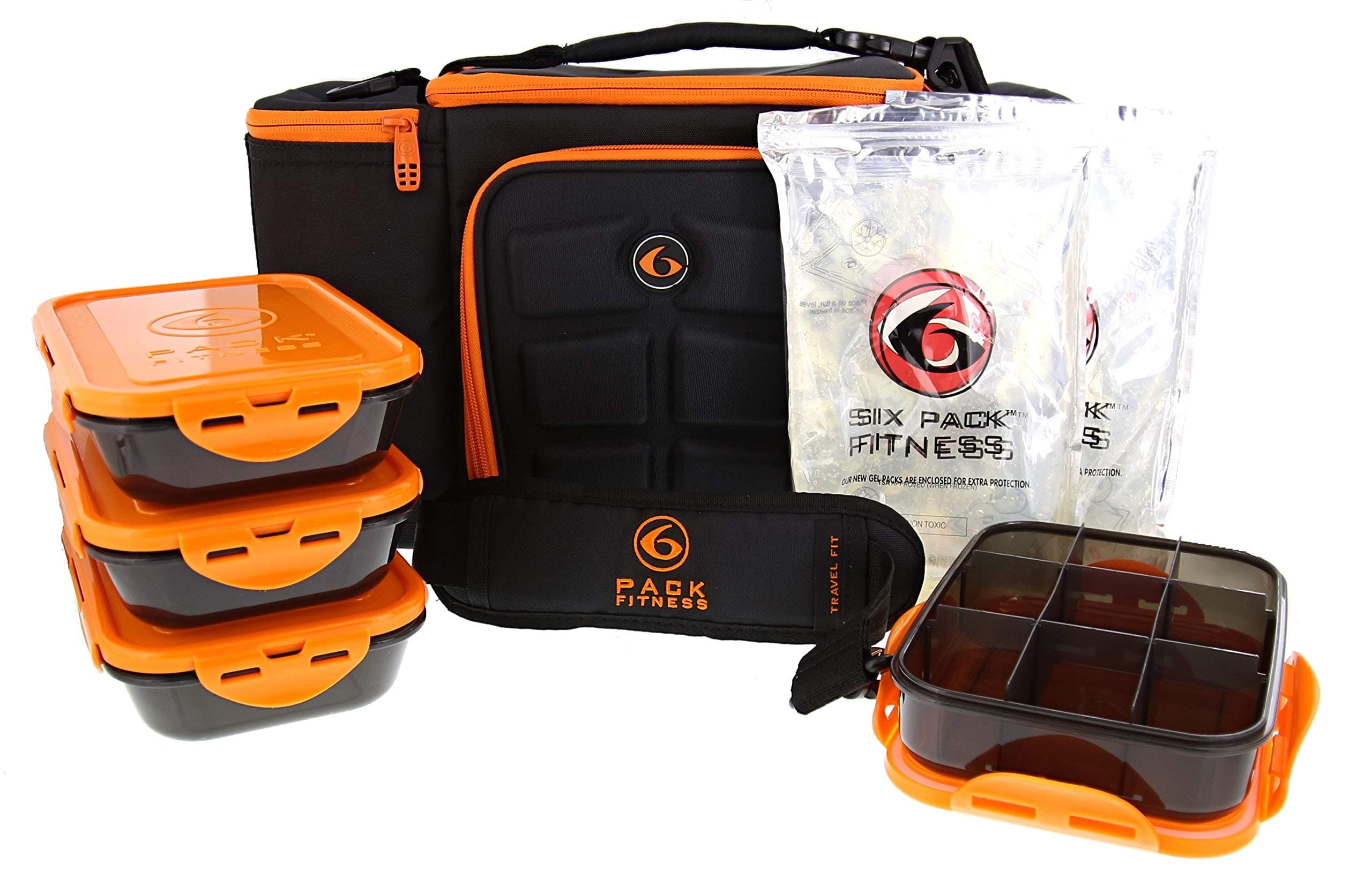 6 Pack Fitness Insulated Meal Prep Bag, Innovator 300 Black/Neon Orange (3 Meal)