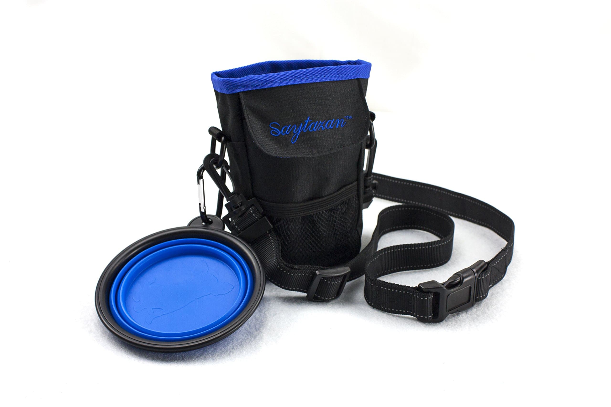 Dog Treat Pouch Training Bag /Waterproof Dog Puppy Walking Treat Pouch With Reflective Adjustable Belt And Pet Waste Bags Dispenser,Free Gift - Collapsible Travel Silicone Dog Bowl