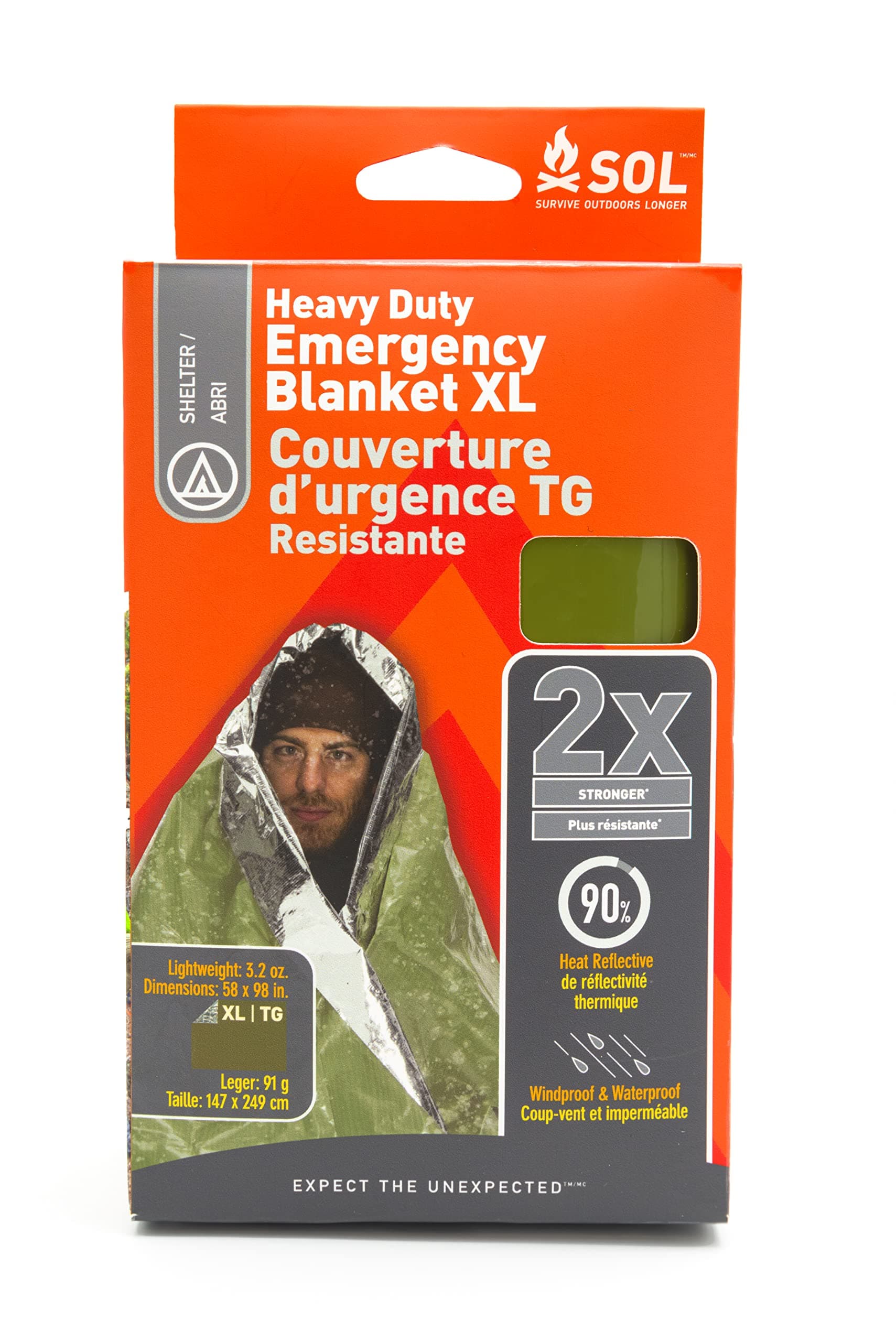 90% Heat Reflective Heavy-Duty Emergency Blanket - Thick, Rugged for Disaster Preparedness Kit - Waterproof, Windproof, Tear-Resistant - 58" x 98", 3.2 oz, Green