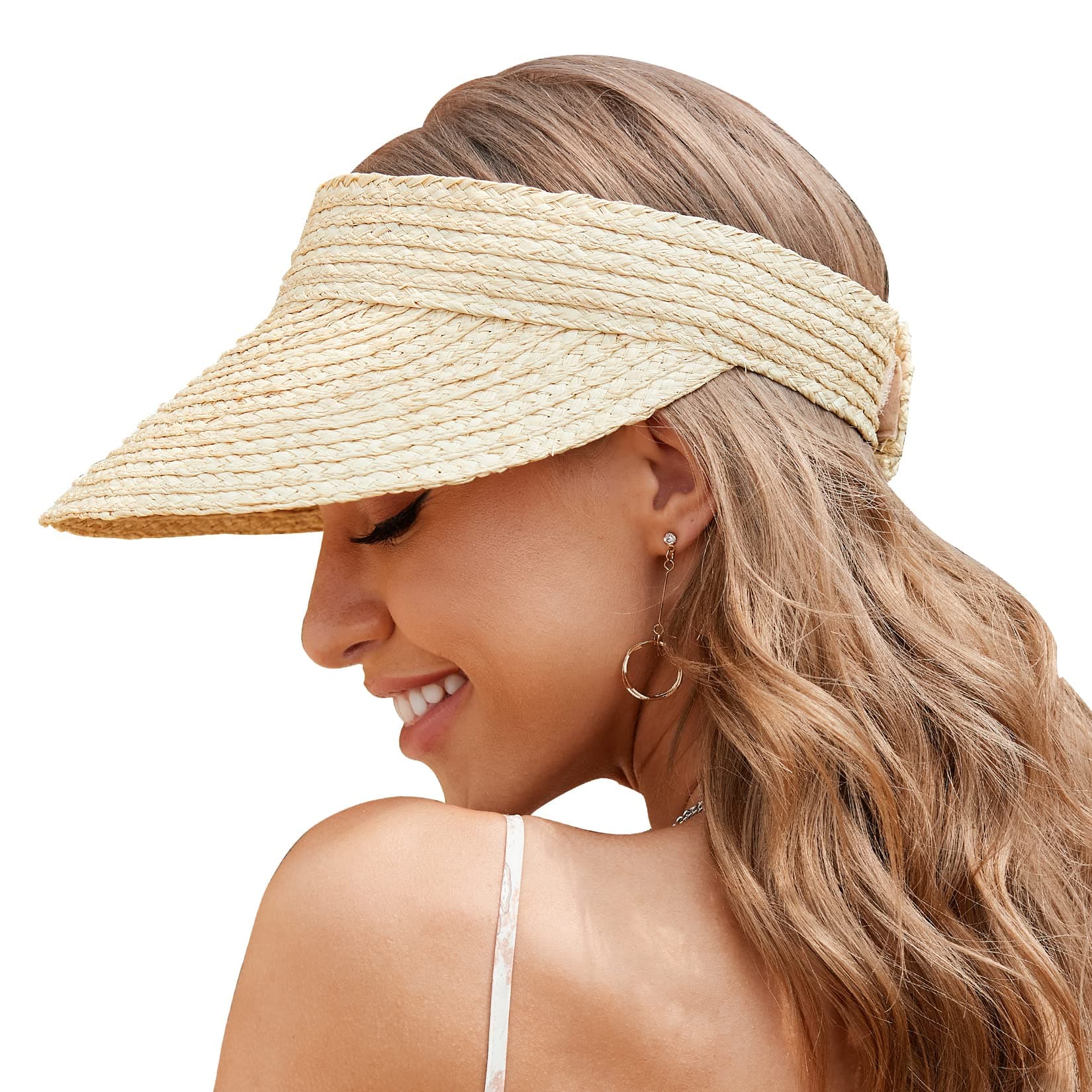 EW East WaterWomen's Natural Straw Sun Hat, Visor for Women, Beach Hats for Women, 50 SPF Sun Protection, One Size Fits Most