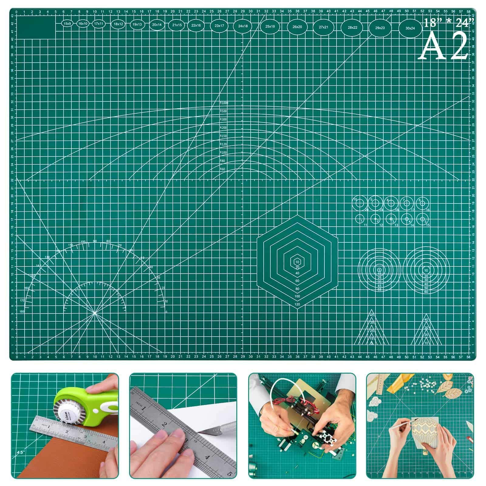 anezus Polyvinyl Chloride 18" x 24" Large Self Healing Sewing Craft Mat - Double Sided Rotary Cutting Mat for Quilting, Scrapbooking, and Crafting, White