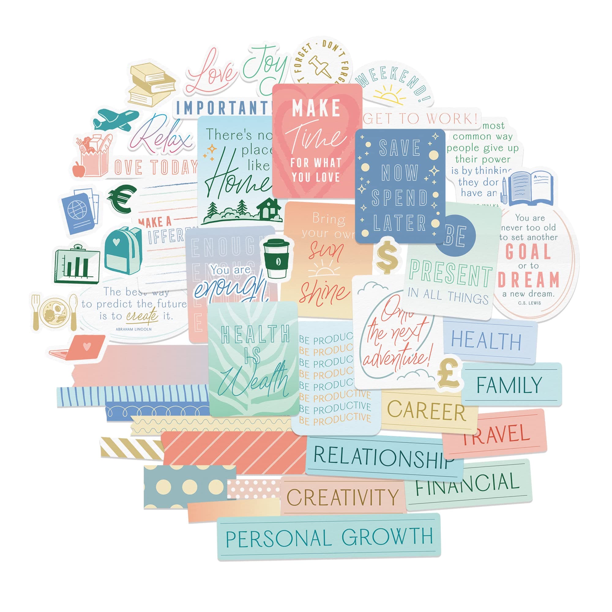 Navy Peony Minimalist Vision Board Quote Stickers (51 Pieces) - Motivational, Inspirational Goal Setting Stickers for Planners, Journals, Scrapbooks