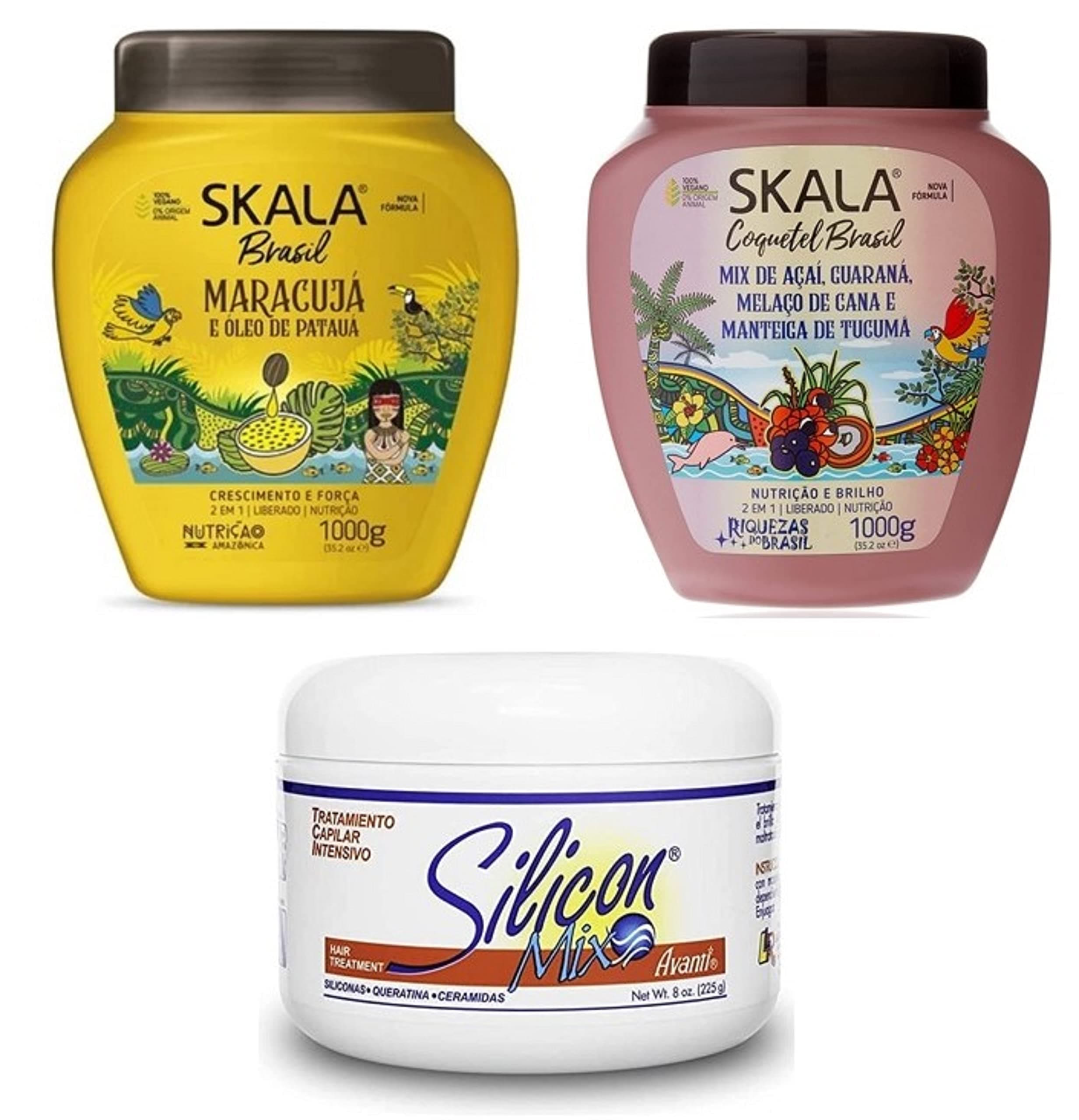 Skala Hair Treatment Cream 35.27Oz (MARACUJA) Passion Fruit + SKALA Hair Treatment Cream (COQUETEL BRASIL), Brazilian Cocktail MIXED, 35.27 Ounce FREE 100 ml Gota Dourada Tonic