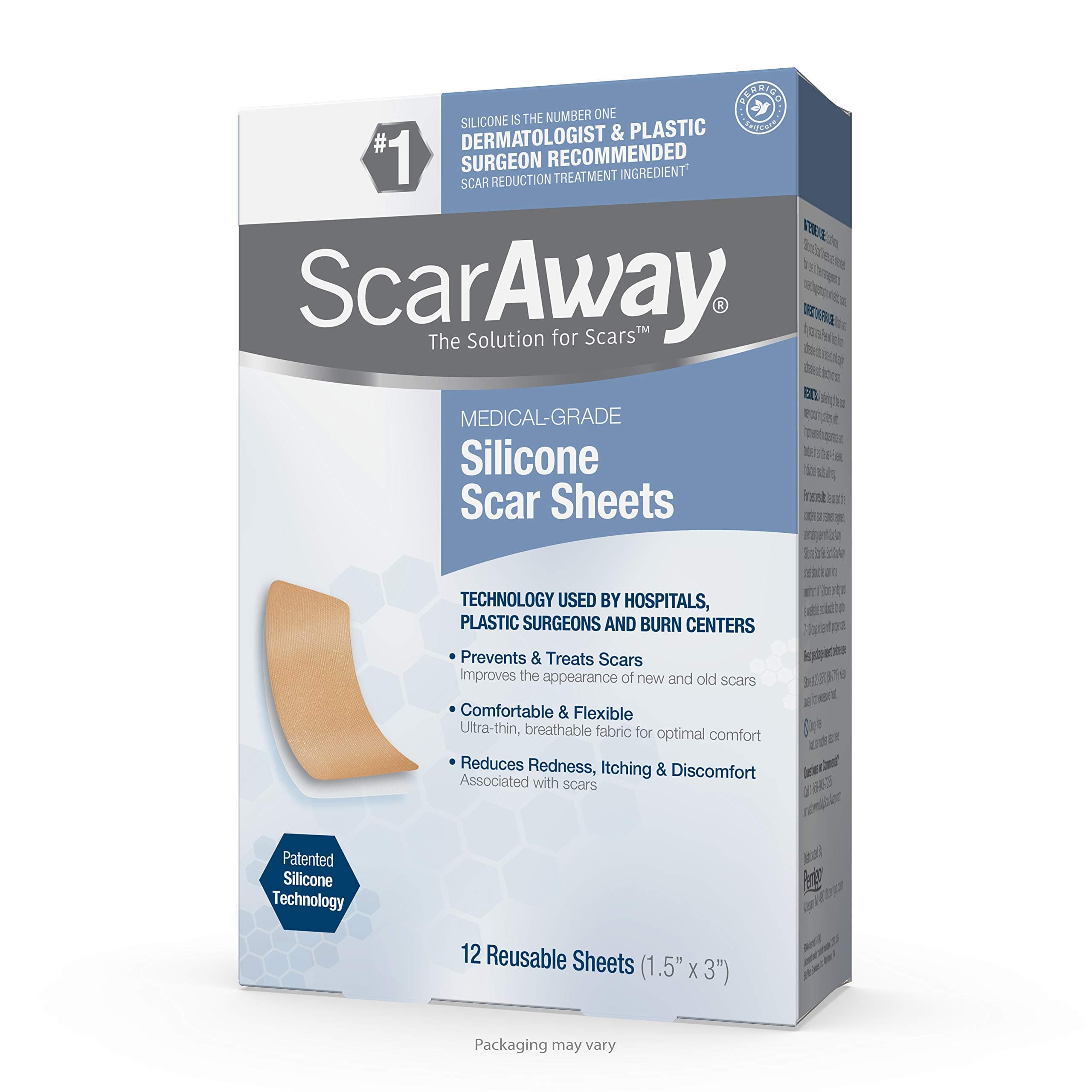 ScarAway Professional Grade Silicone Scar Treatment Sheets, 12 Count