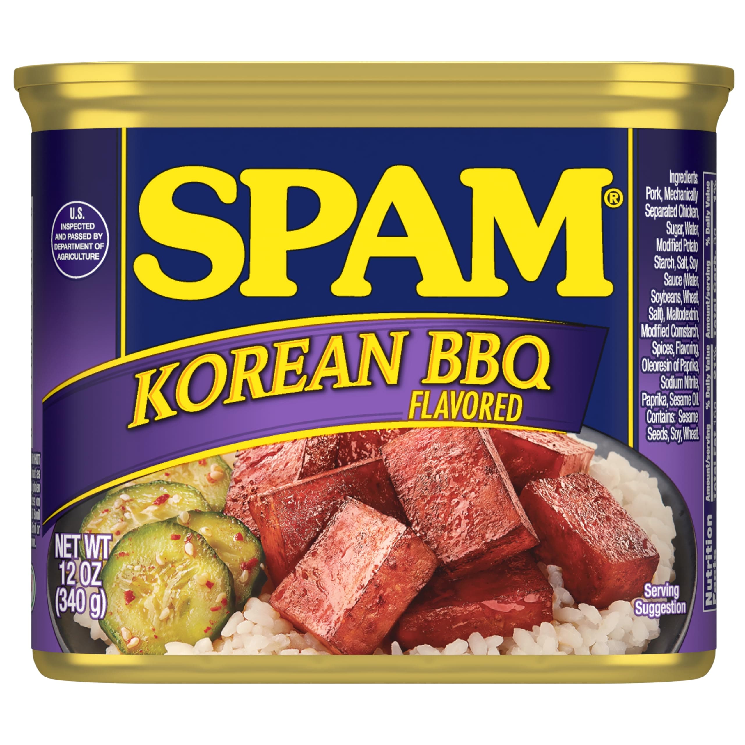 SPAM Korean BBQ Flavored, Shelf Stable Canned Meat, 12 Oz Can