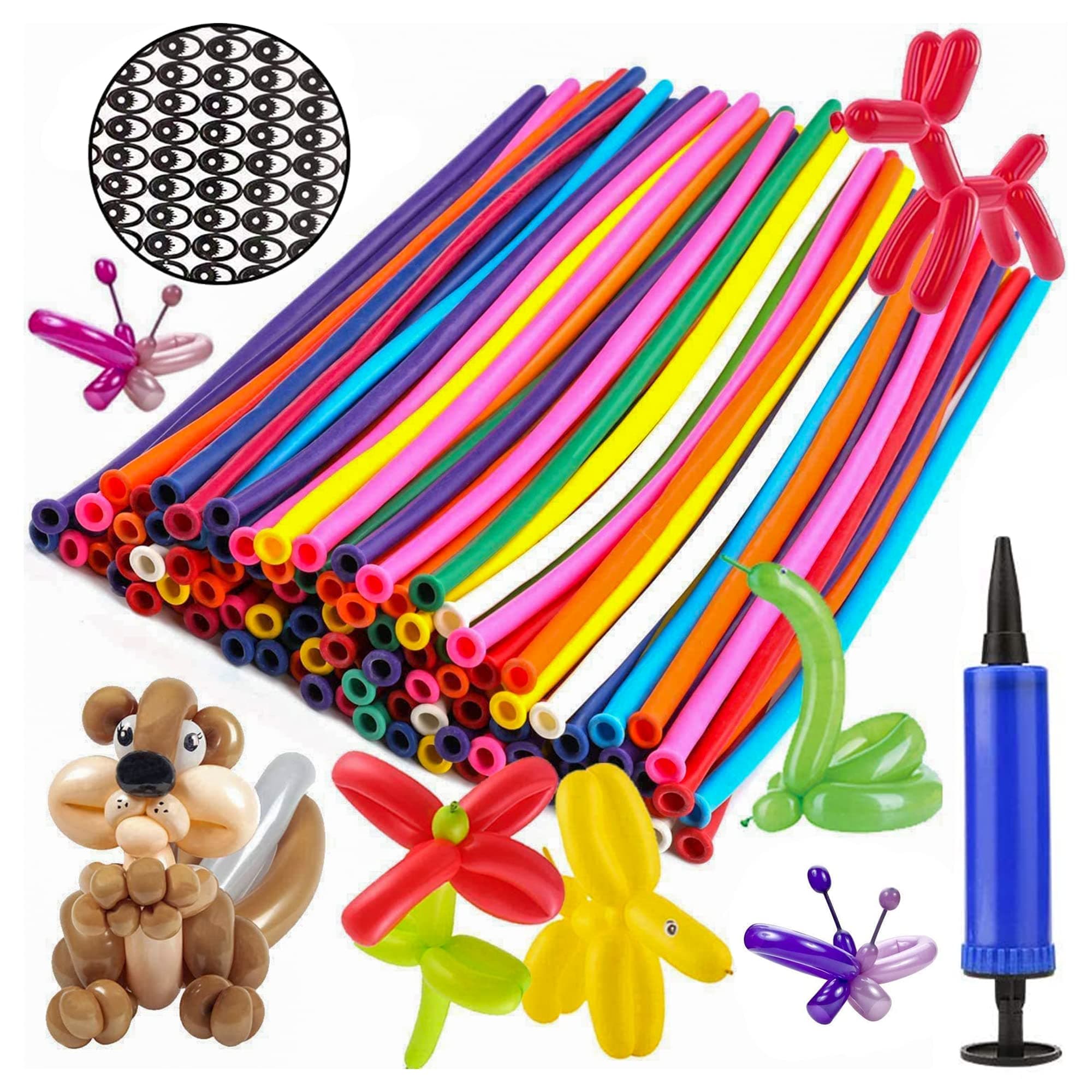 Silhani 200 Pieces Modelling Balloons Kit with Pump, Long Magic Balloons, Assorted Colours, For Decorations, Kids Birthday Party, Bag Filler