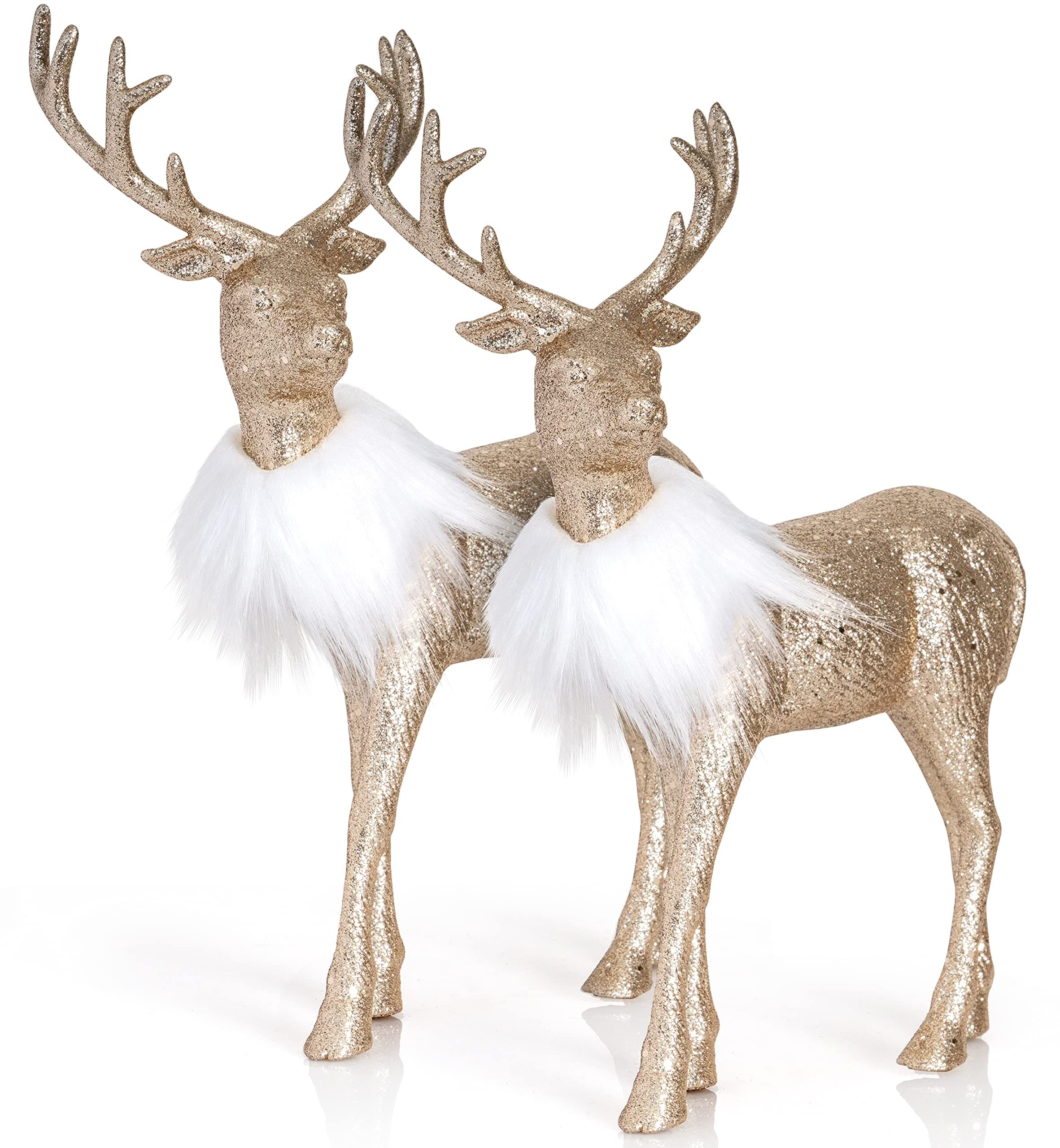 Ornativity Gold Glitter Christmas Reindeer - Xmas Holiday Party Deer Figurine Statues Dinner Tabletop Decorations Centerpiece Mantle - 12" Pack of 2