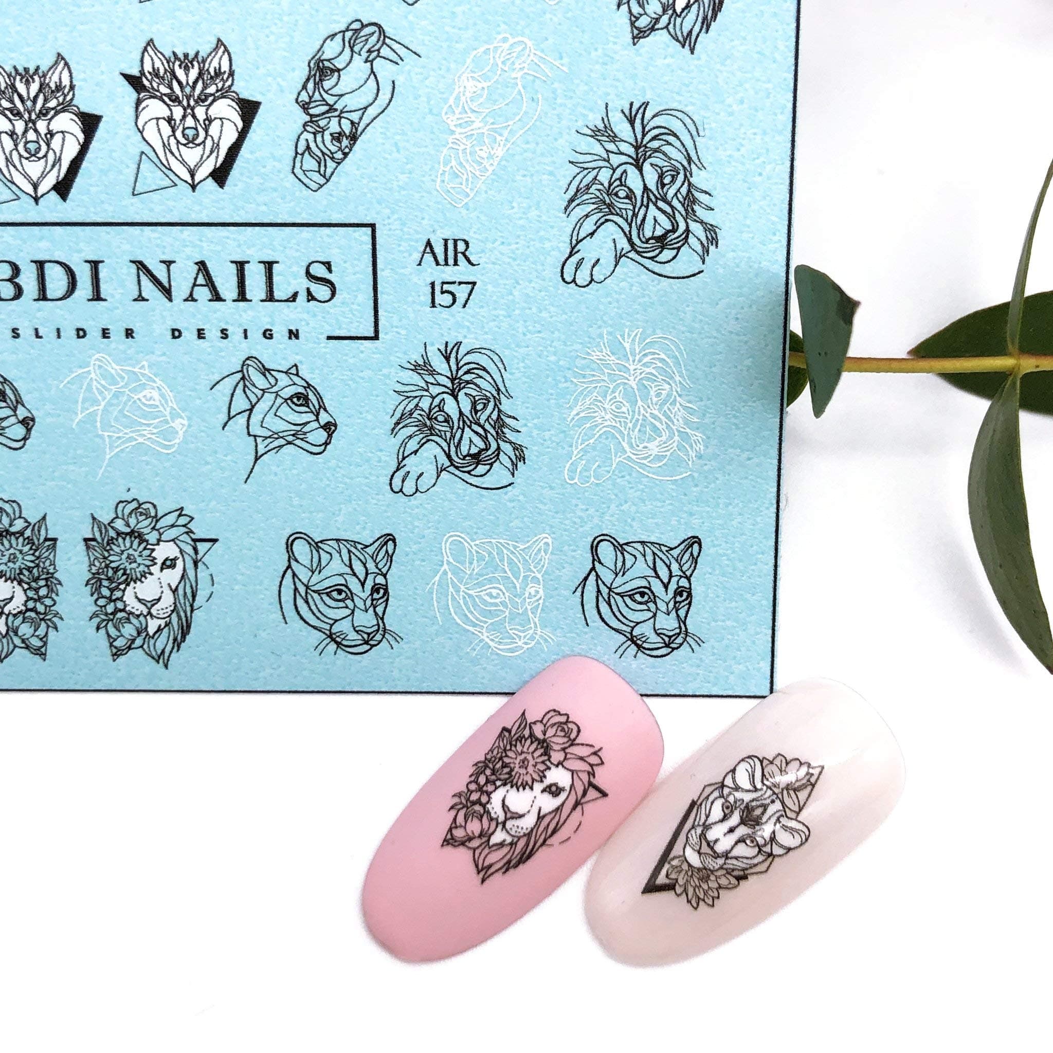 IBDI Geometric wolf and lion nail Decals/Sliders for manicure or pedicure, Decal for nails, Slider for manicures and pedicures, Nail art