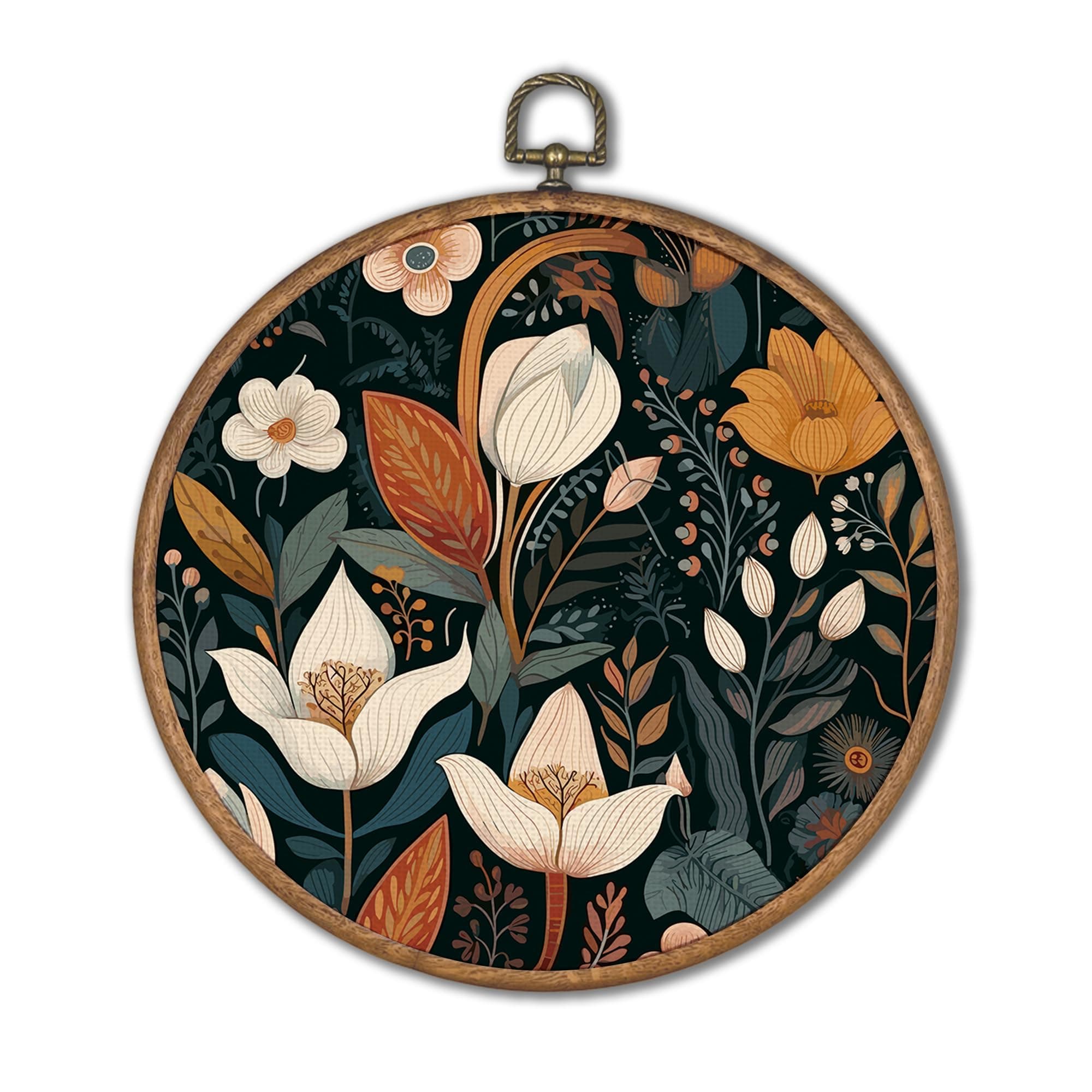 KSDUT Vintage Floral Wall Art Decor - Botanical Neutral Mid Century Modern Wall Art Canvas Frame Hanging Prints, Flower Landscape Round Wall Art Decor for Bathroom Home Gallery Decorations 10"x10"